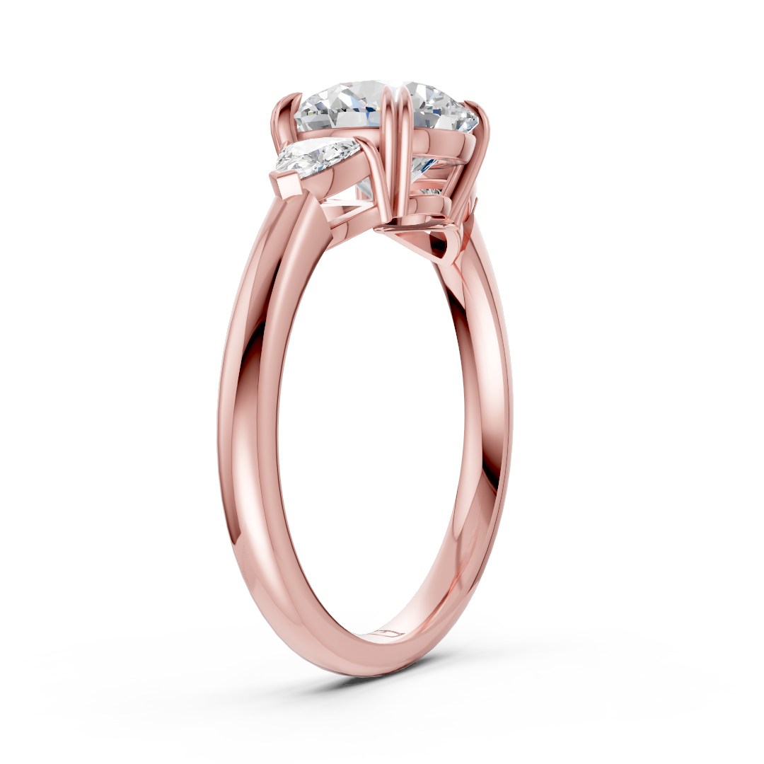 Round Cut Three Stone Wedding Ring With Trillion Side Diamonds