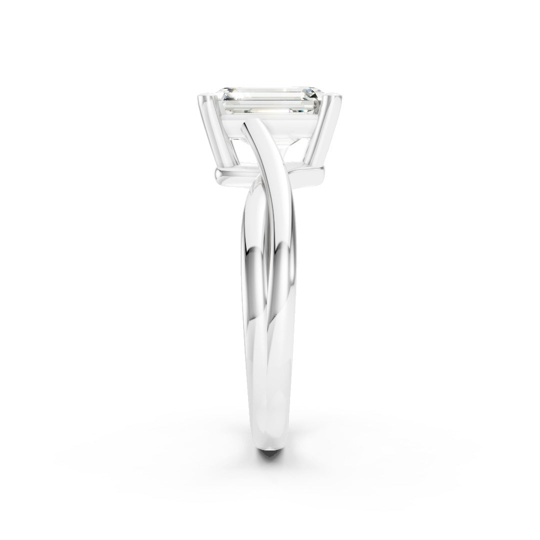 Twisted Shank Emerald Diamond Solitaire Ring