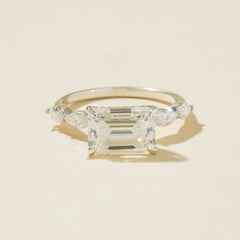 East West Emerald Cut Hidden Halo Ring