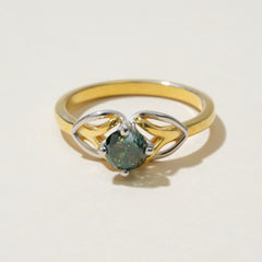 Solitaire Green Round Two Tone Ring