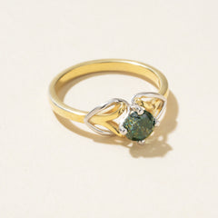 Solitaire Green Round Two Tone Ring