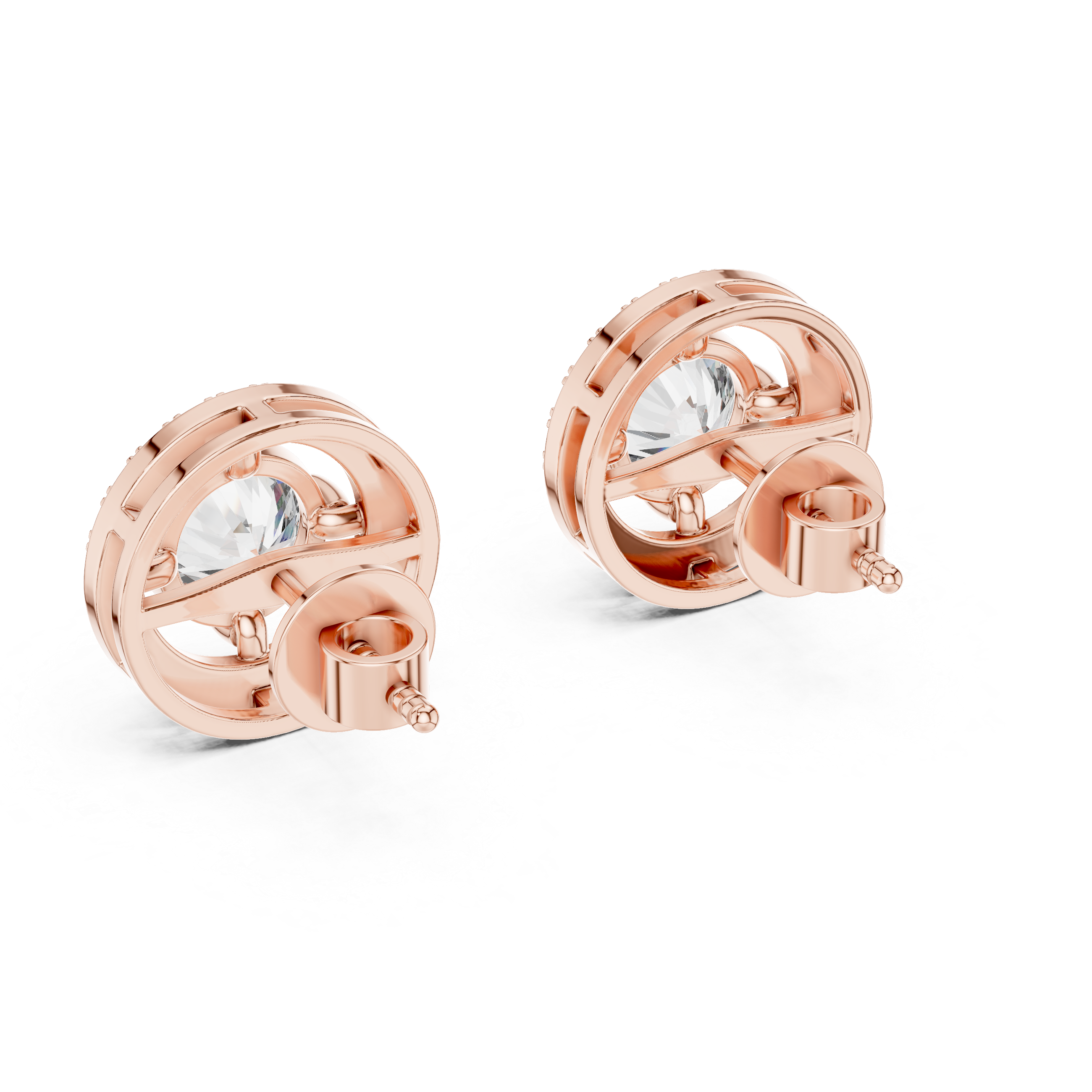 Round Cut Diamond Floating Halo Stud Earrings
