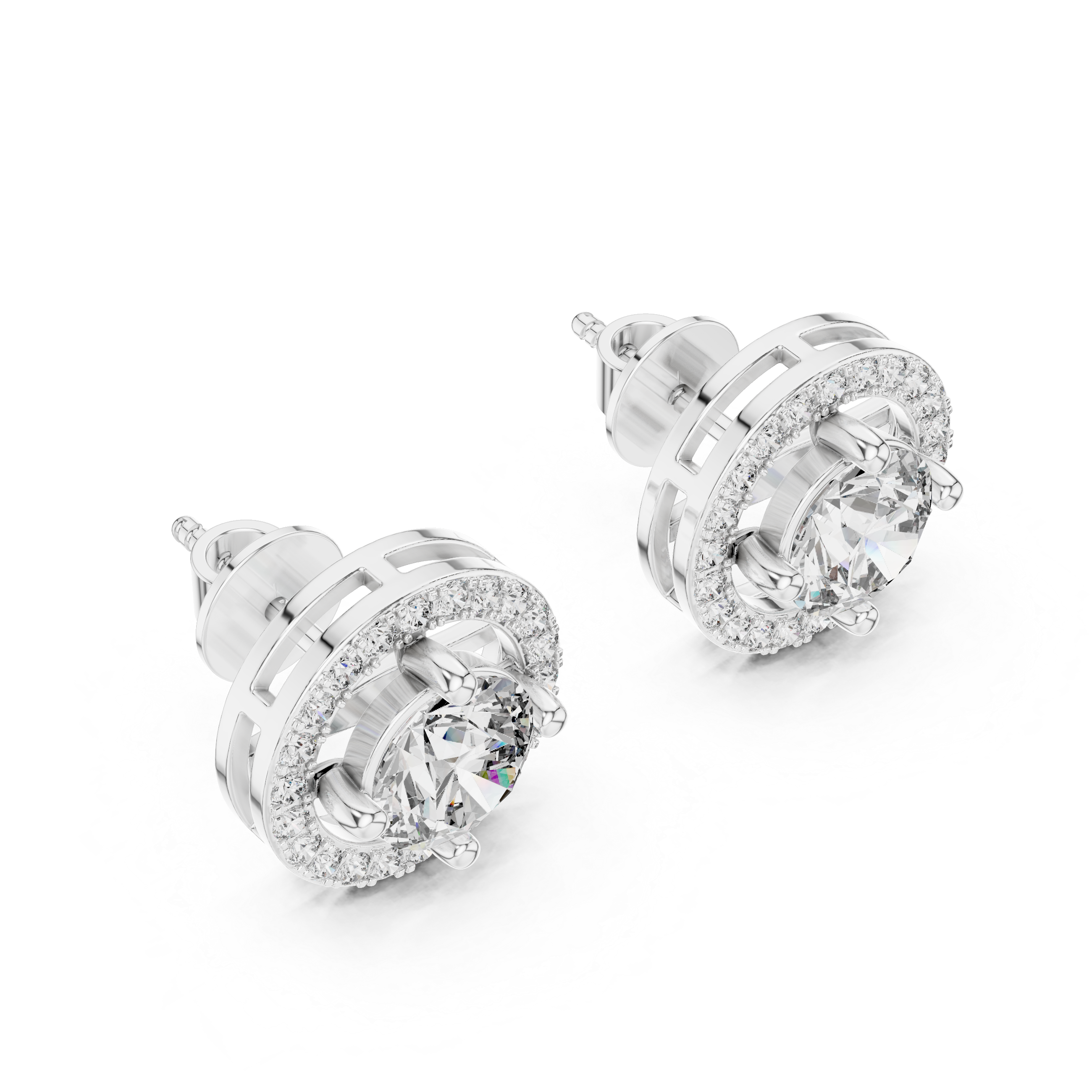 Round Cut Diamond Floating Halo Stud Earrings