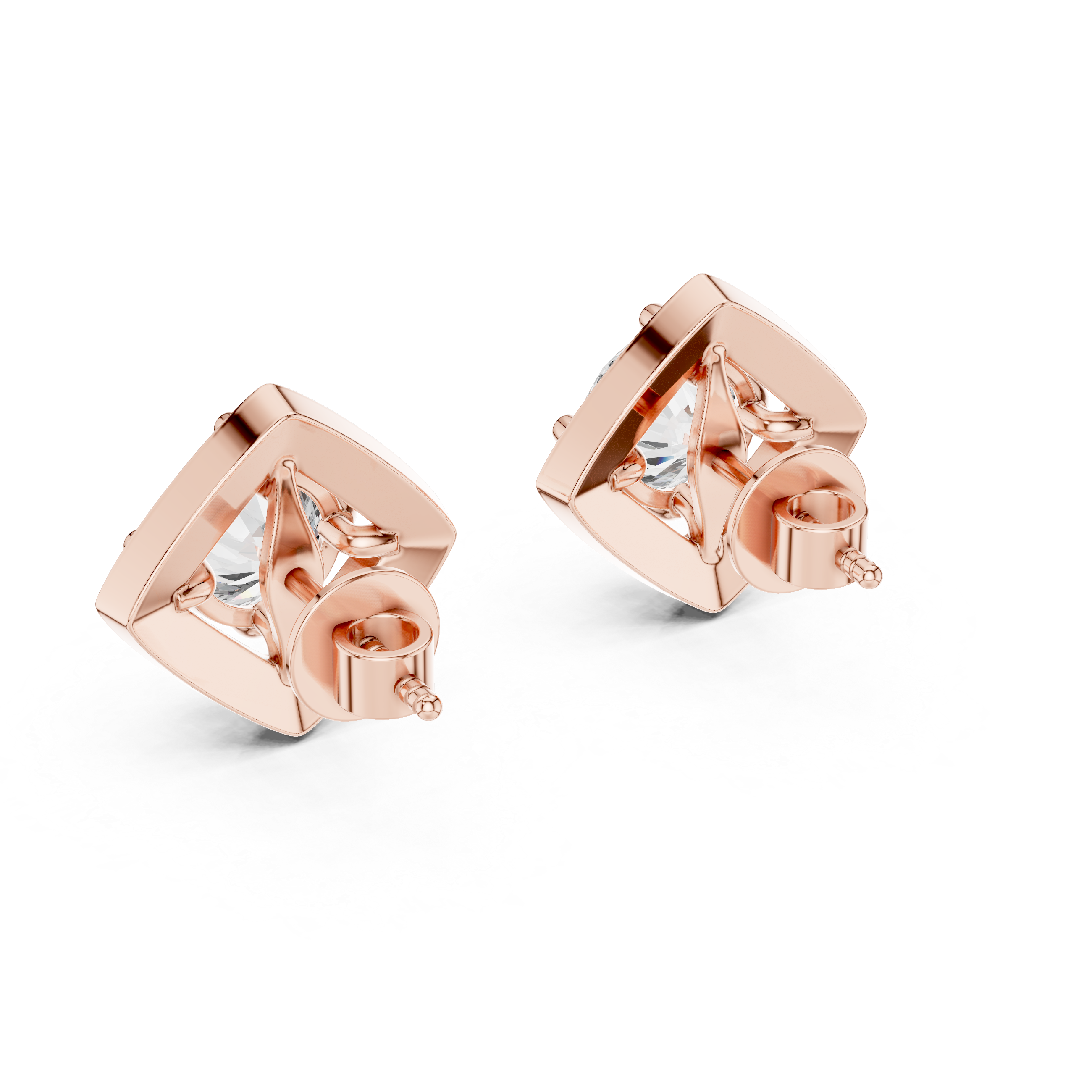 Round Cut Square Halo Stud Earring