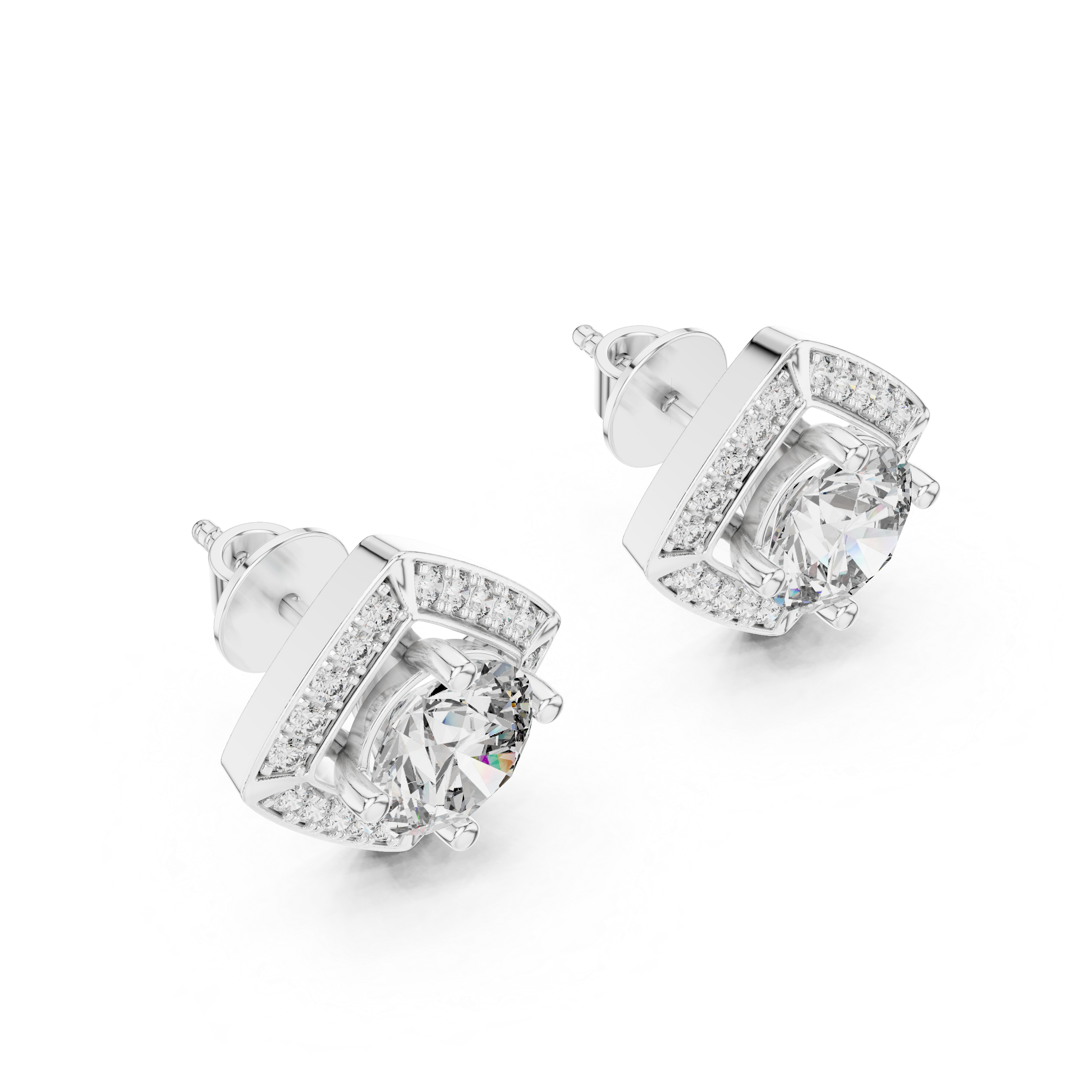 Round Cut Square Halo Stud Earring
