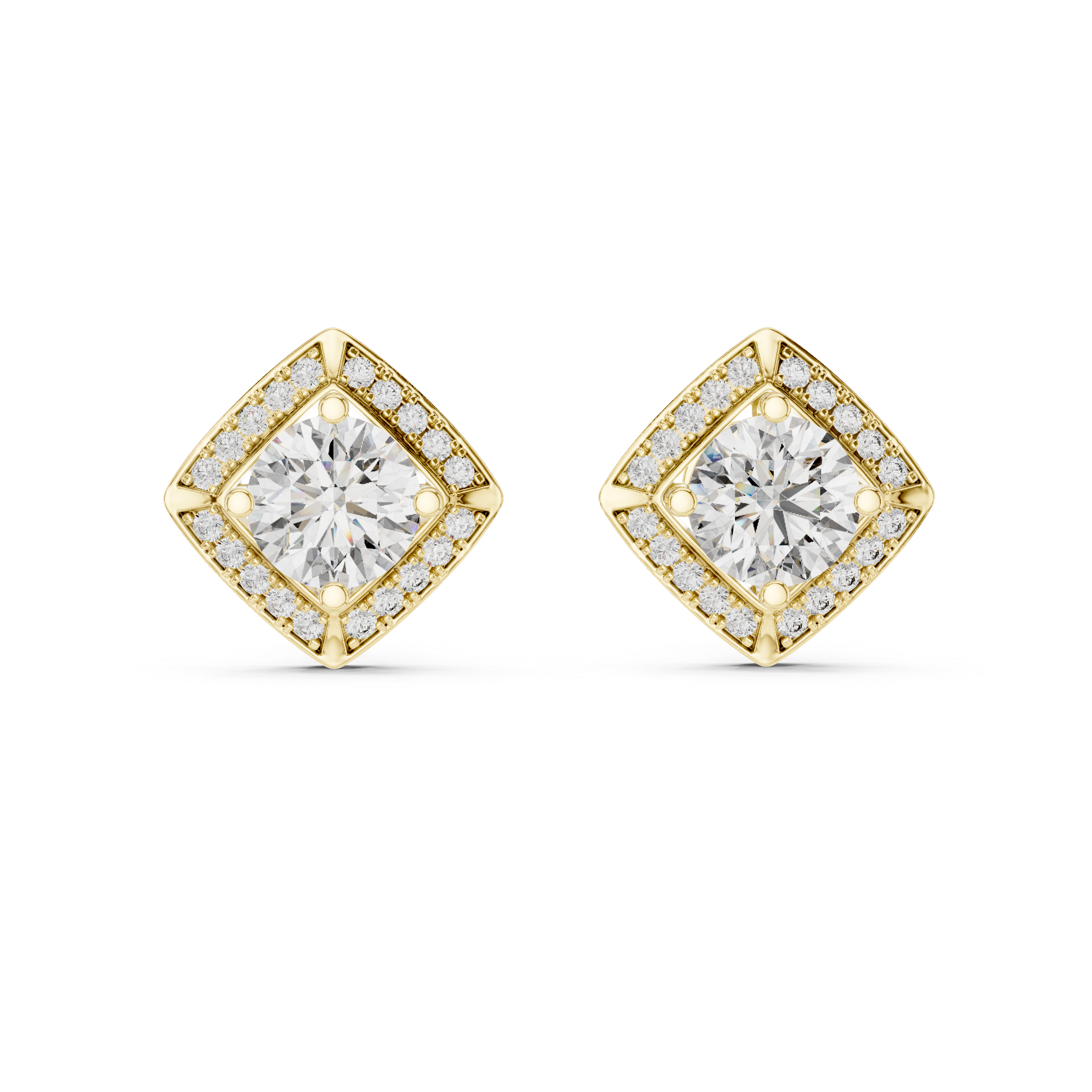 Round Cut Square Halo Stud Earring