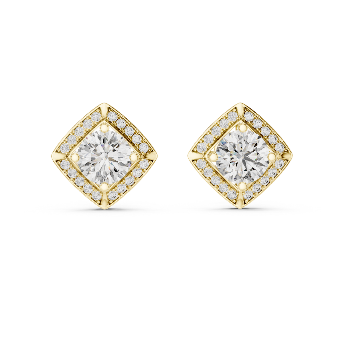 Round Cut Square Halo Stud Earring