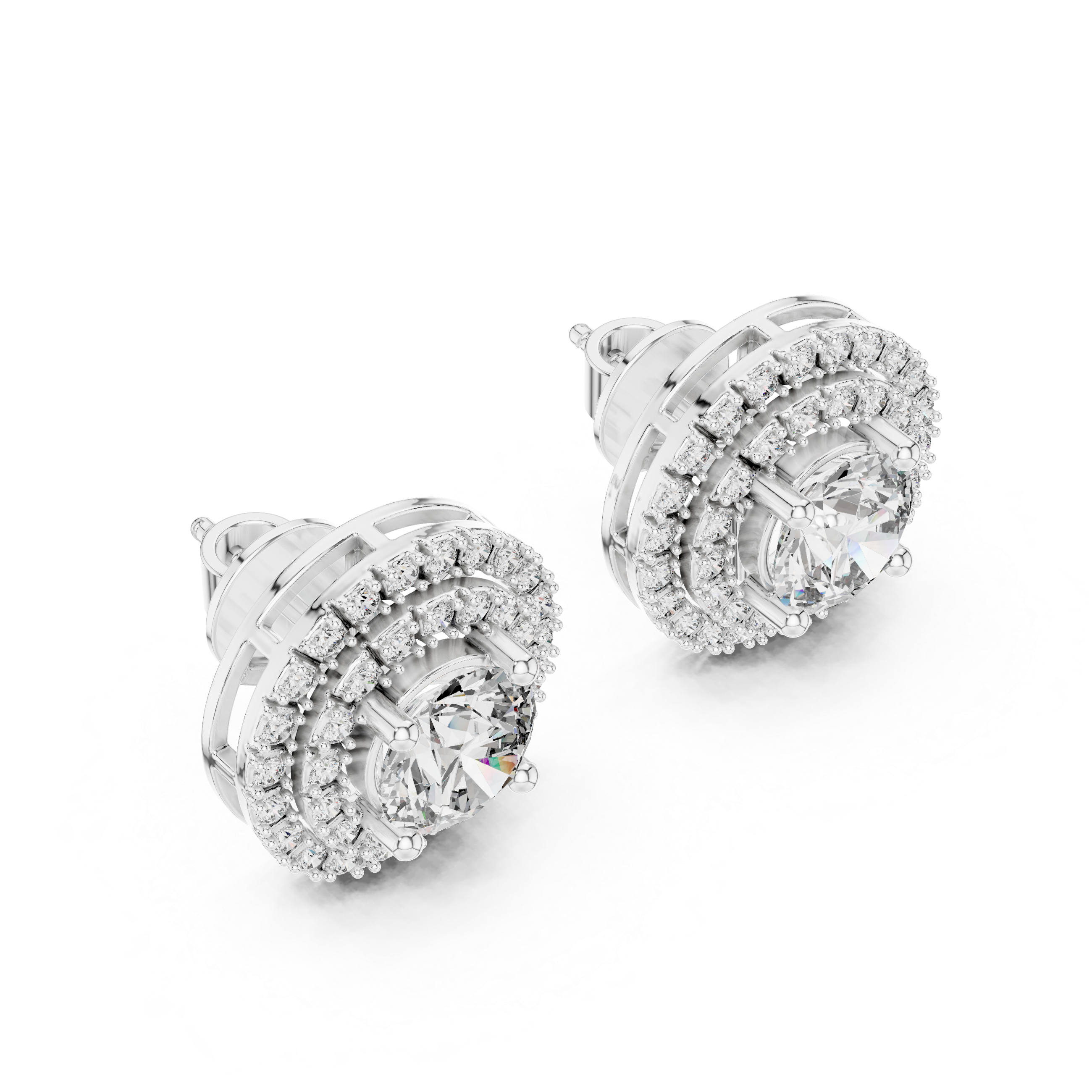 Round Brilliant Cut Halo Set Earrings