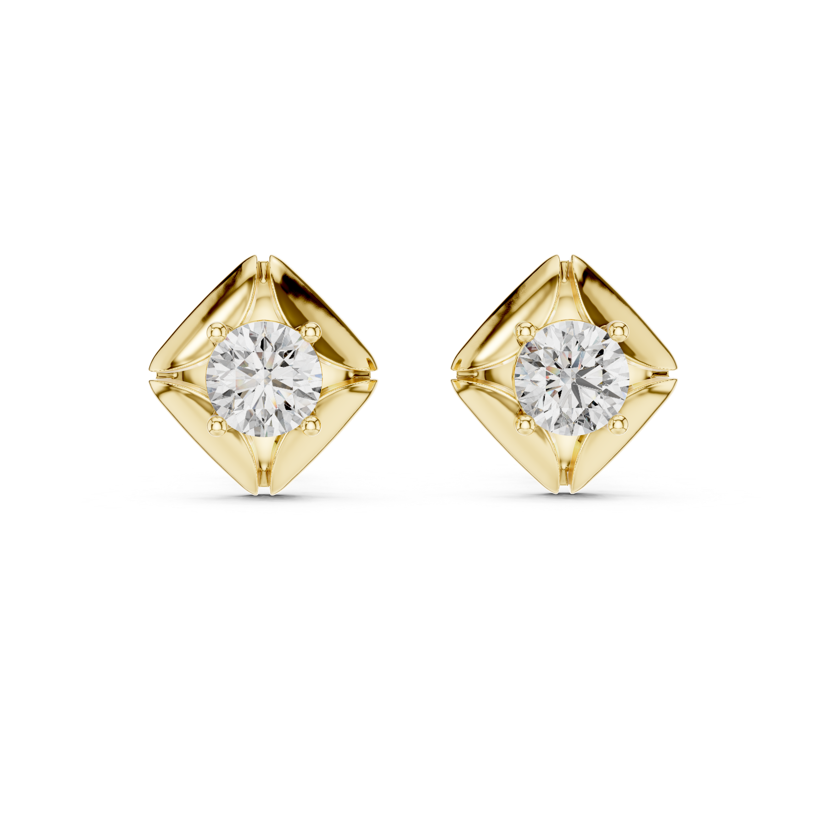 Kite-Frame Round Cut Diamond Studs