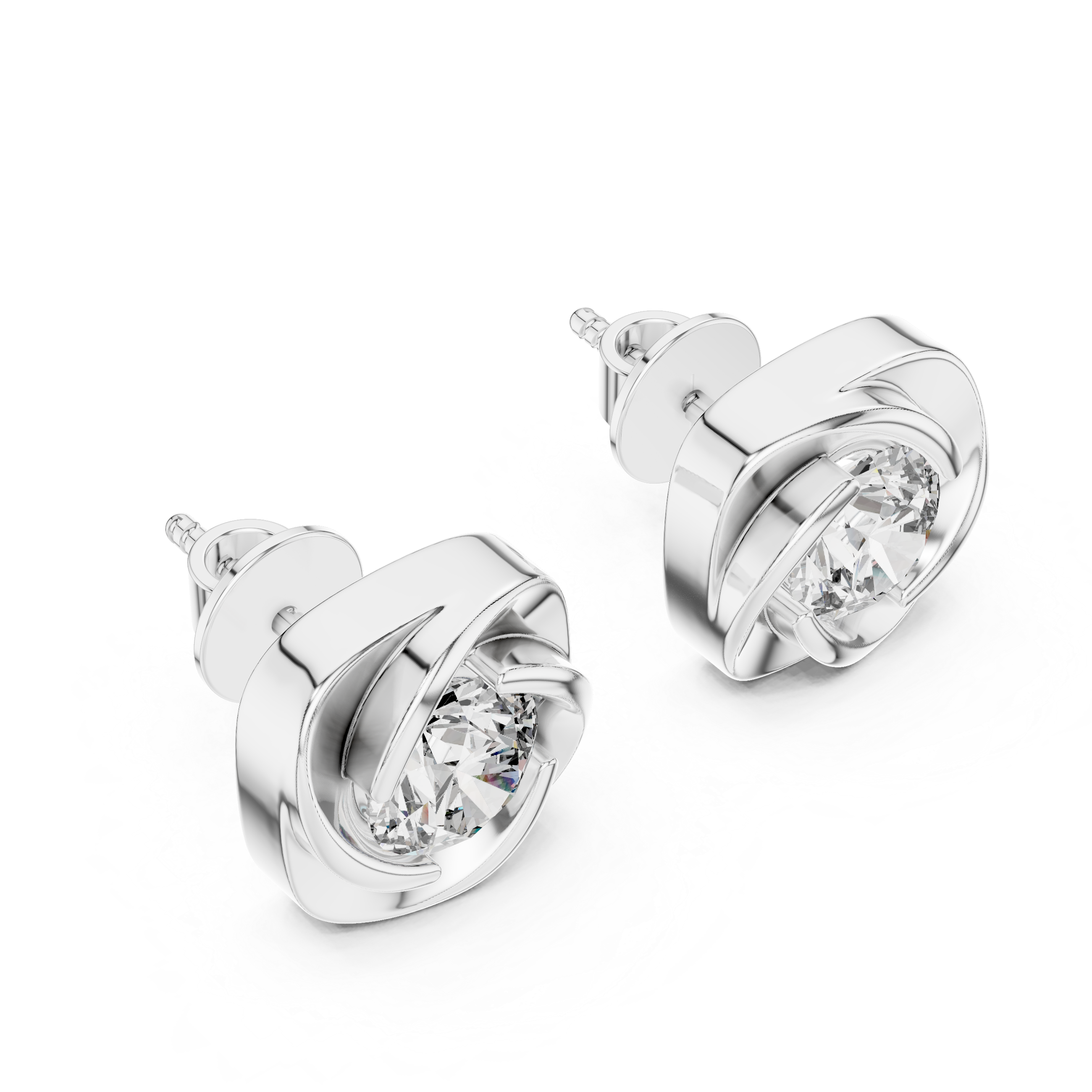 Round Brilliant Cut Diamond Bezel Stud Earrings
