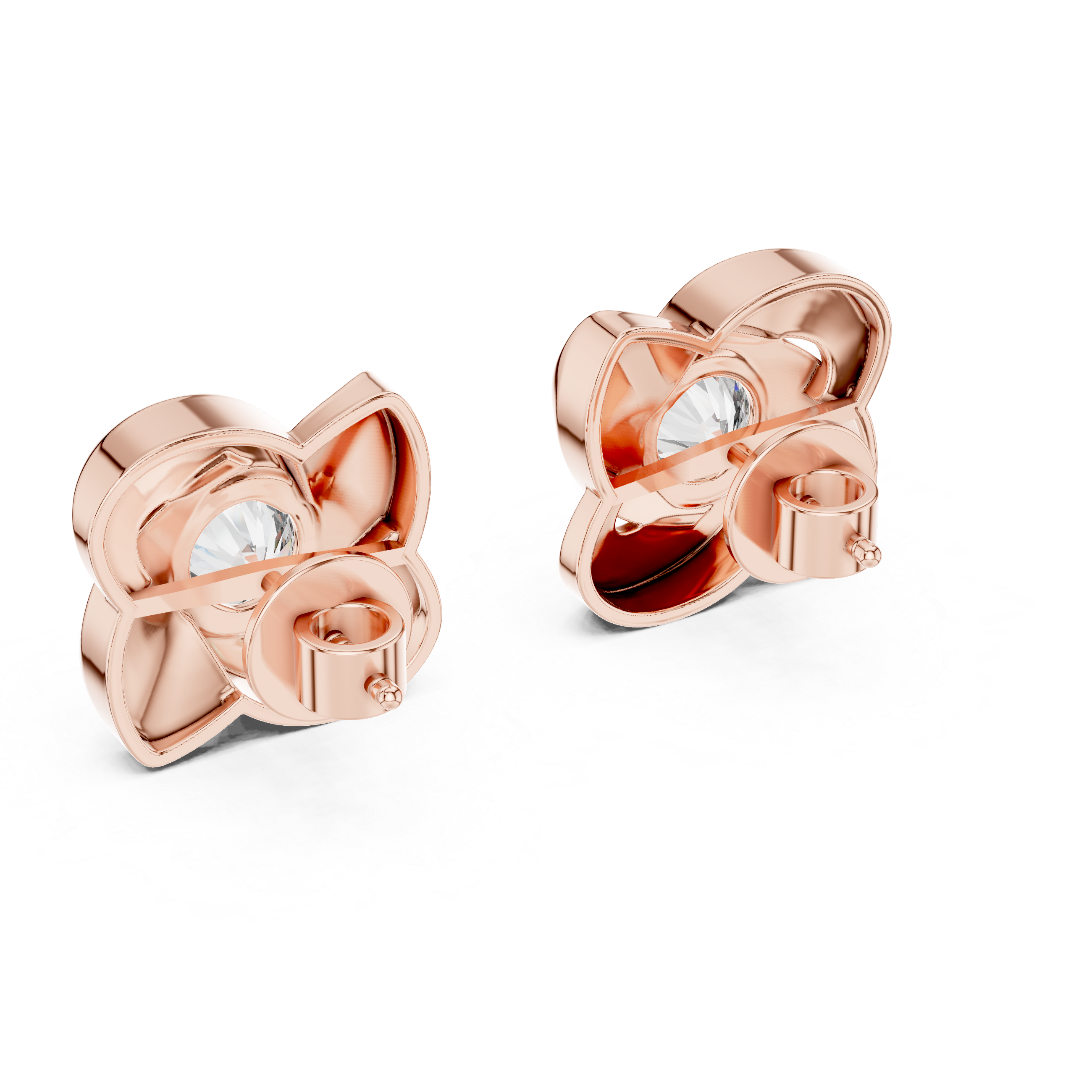 Round Bezel Diamond Floral Studs Earring