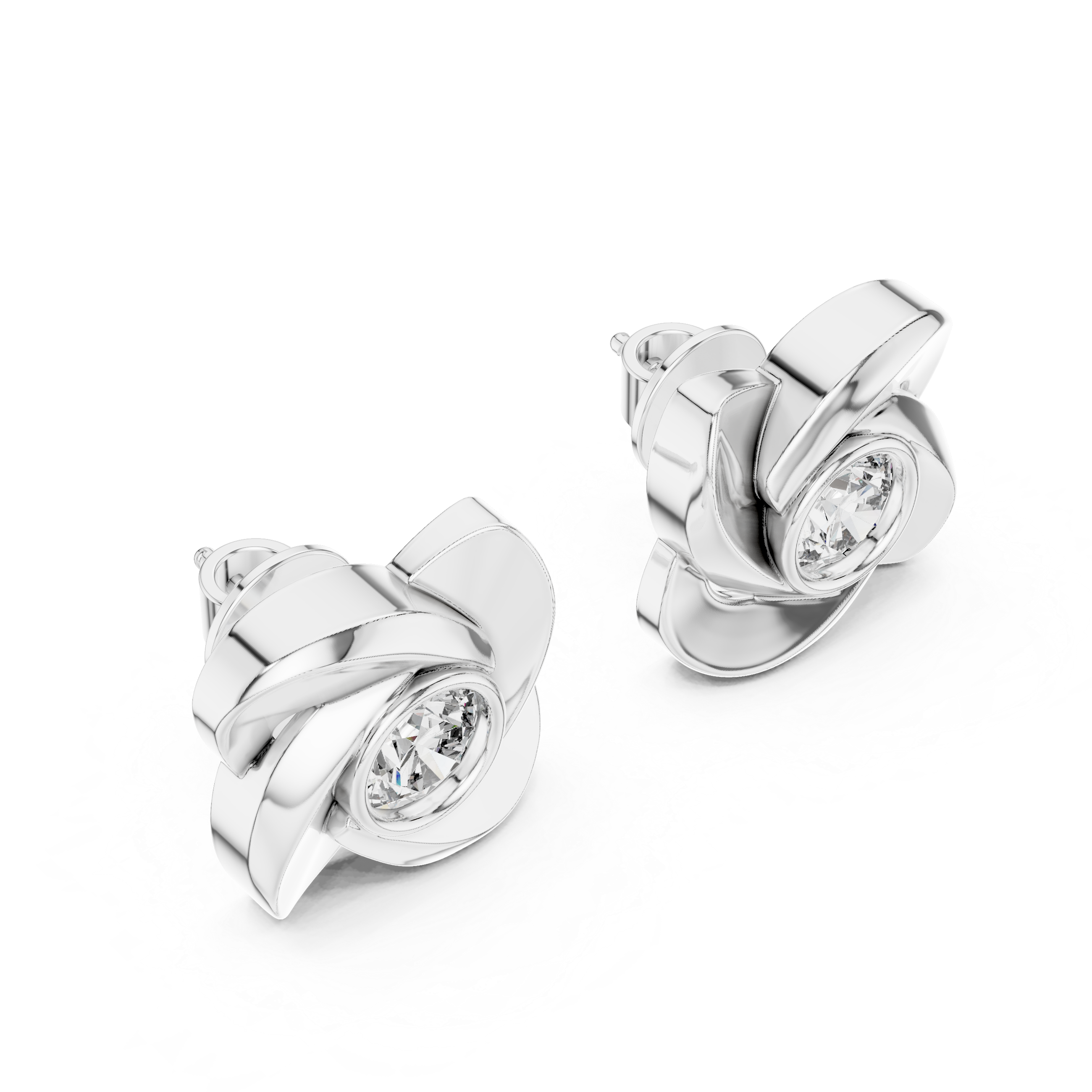 Round Bezel Diamond Floral Studs Earring