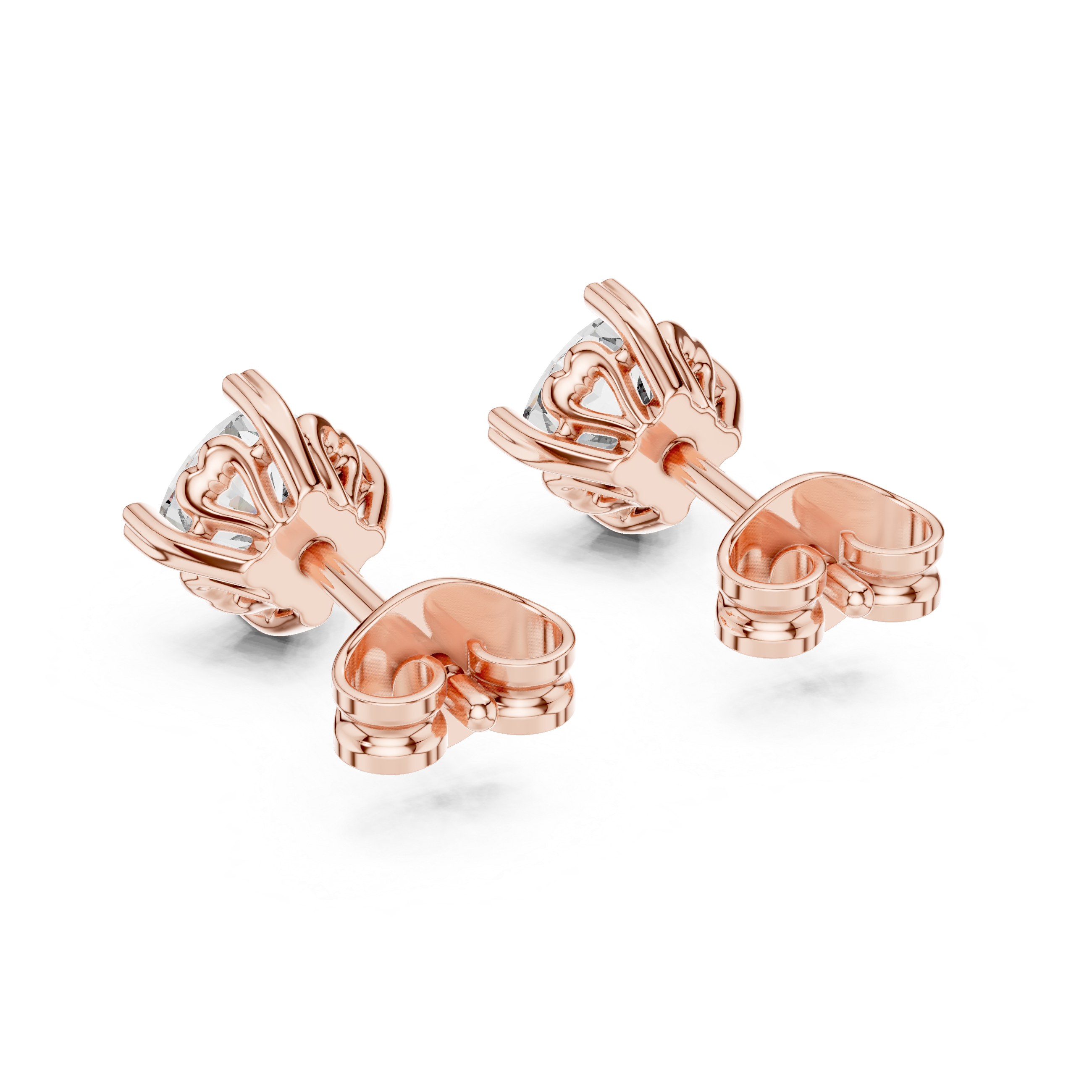 Round Cut Diamond Heart Filigree Gallery Studs
