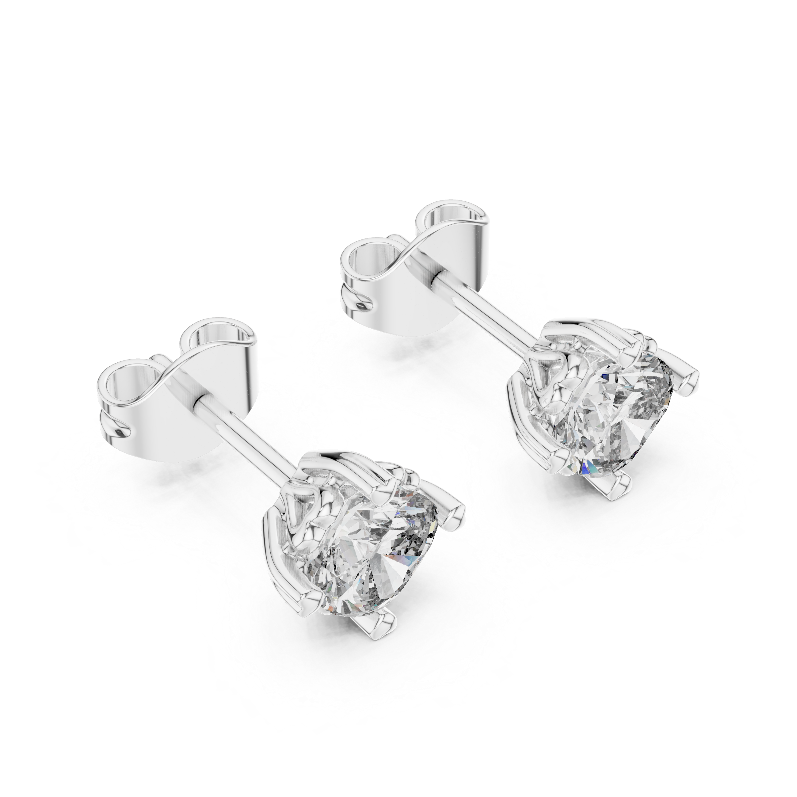 Round Cut Diamond Heart Filigree Gallery Studs