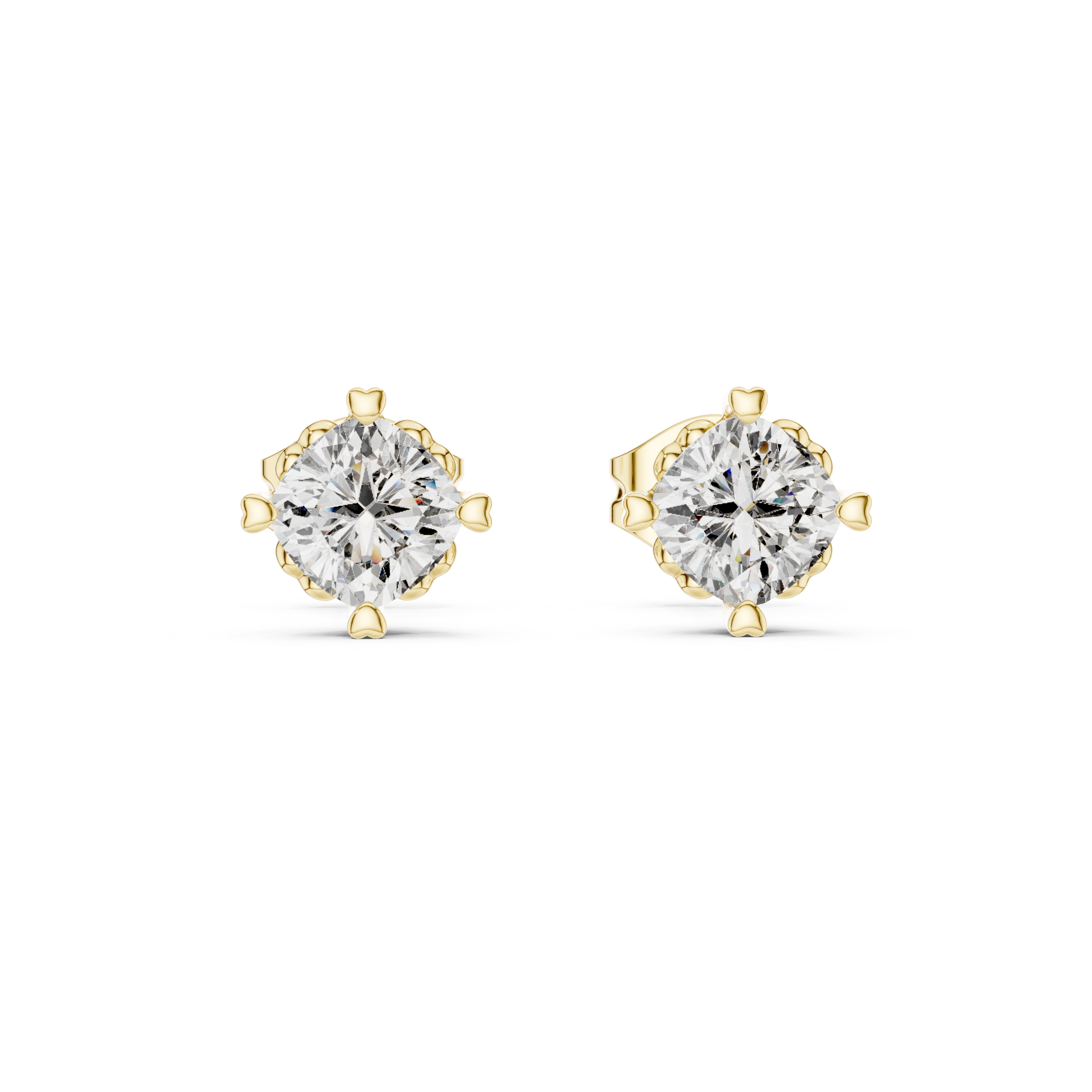 Round Cut Diamond Heart Filigree Gallery Studs