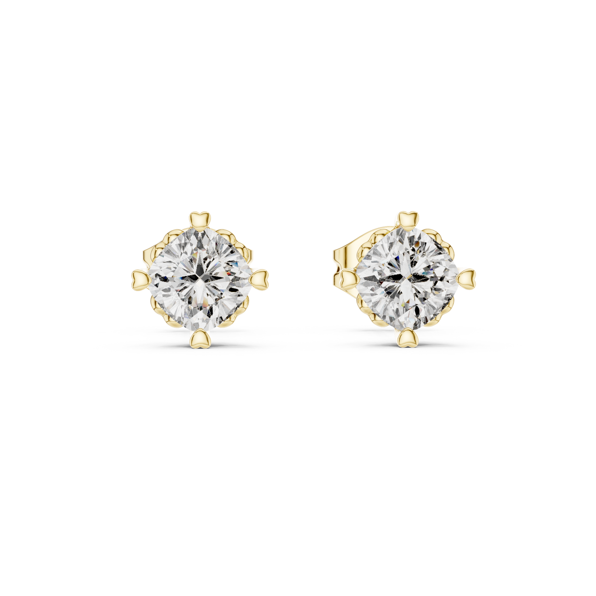 Round Cut Diamond Heart Filigree Gallery Studs