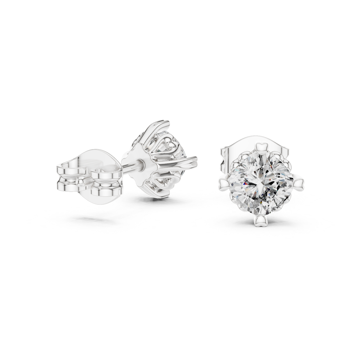 Round Cut Diamond Heart Filigree Gallery Studs