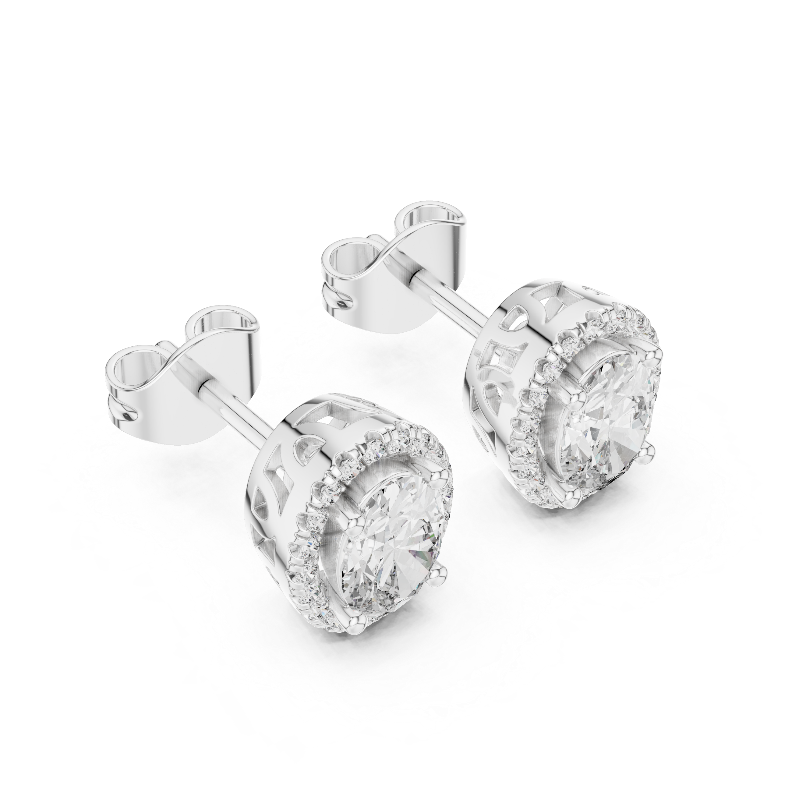 Oval Cut Diamond Halo Stud Earrings