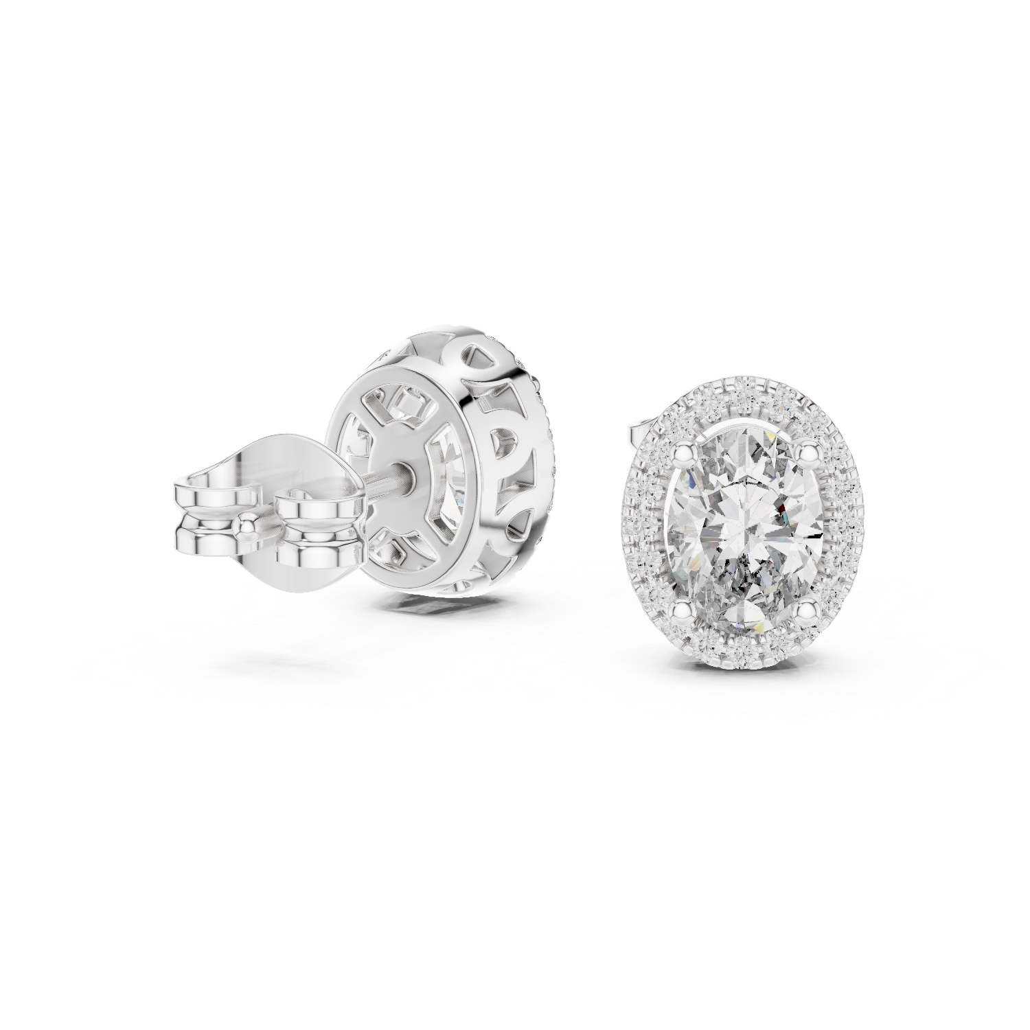 Oval Cut Diamond Halo Stud Earrings