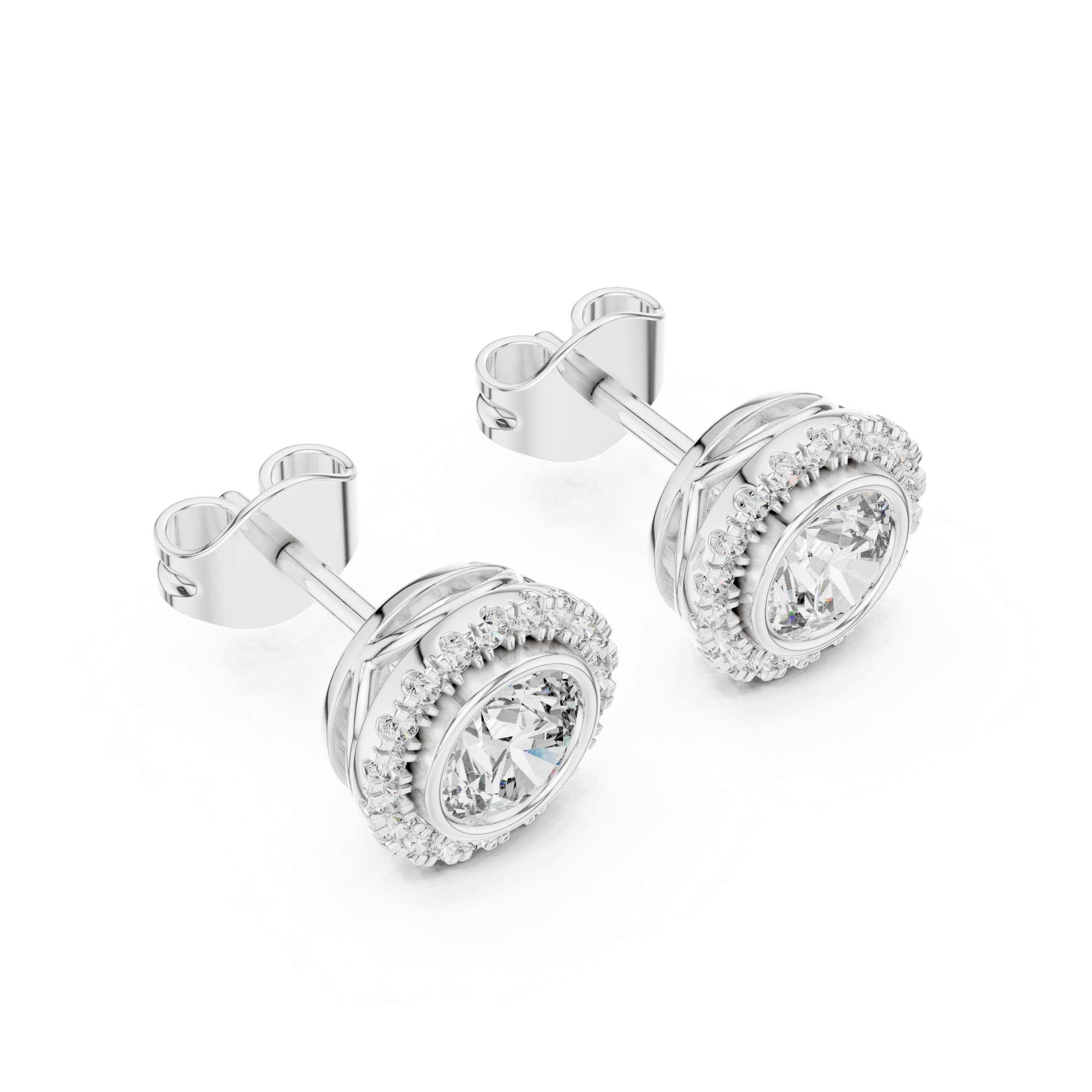 Round Brilliant Cut Bezel Set Halo Earrings
