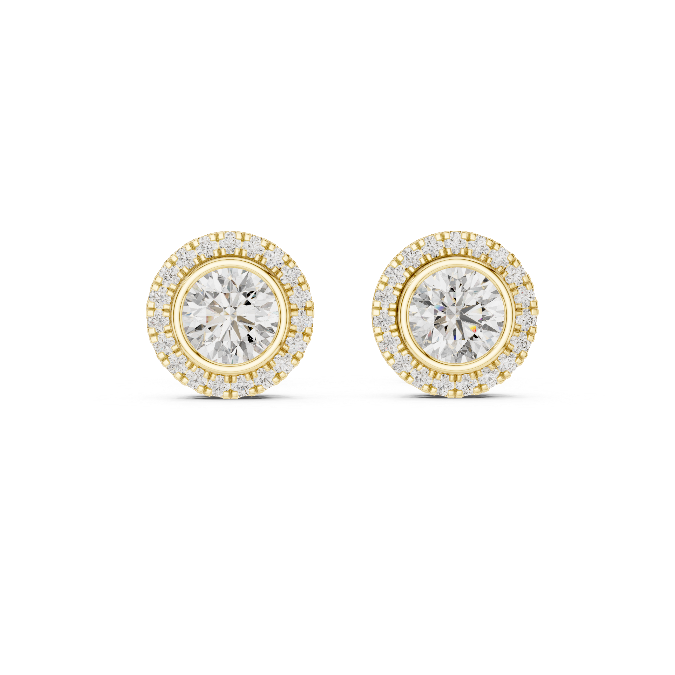 Round Brilliant Cut Bezel Set Halo Earrings