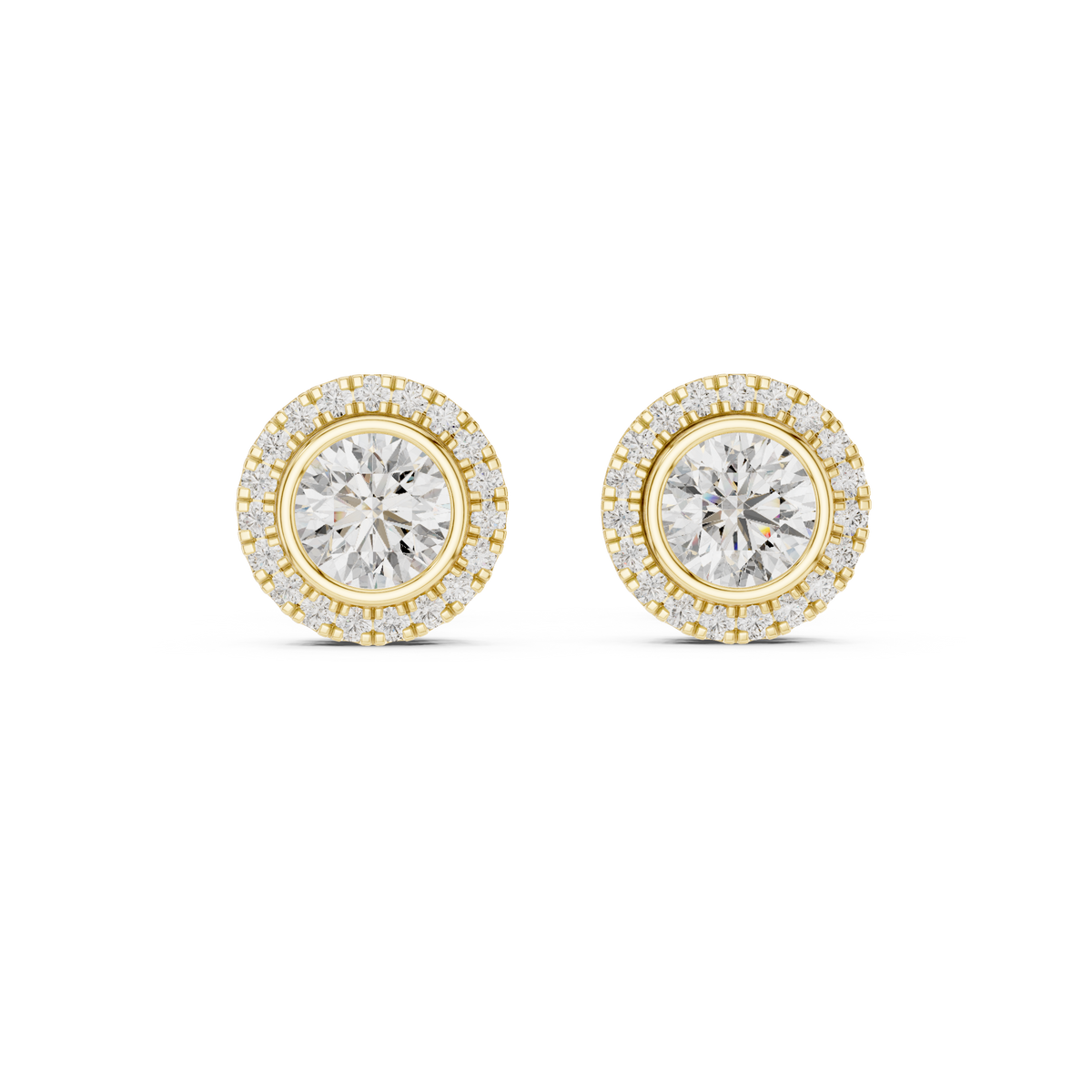 Round Brilliant Cut Bezel Set Halo Earrings