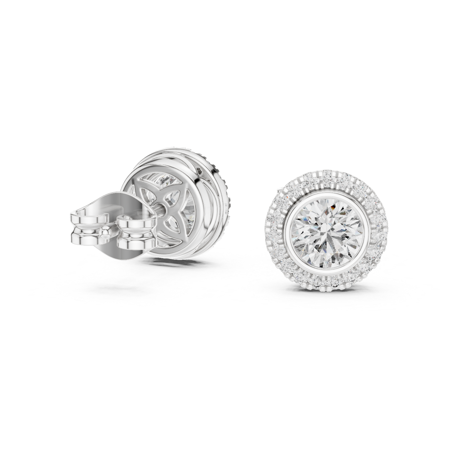 Round Brilliant Cut Bezel Set Halo Earrings