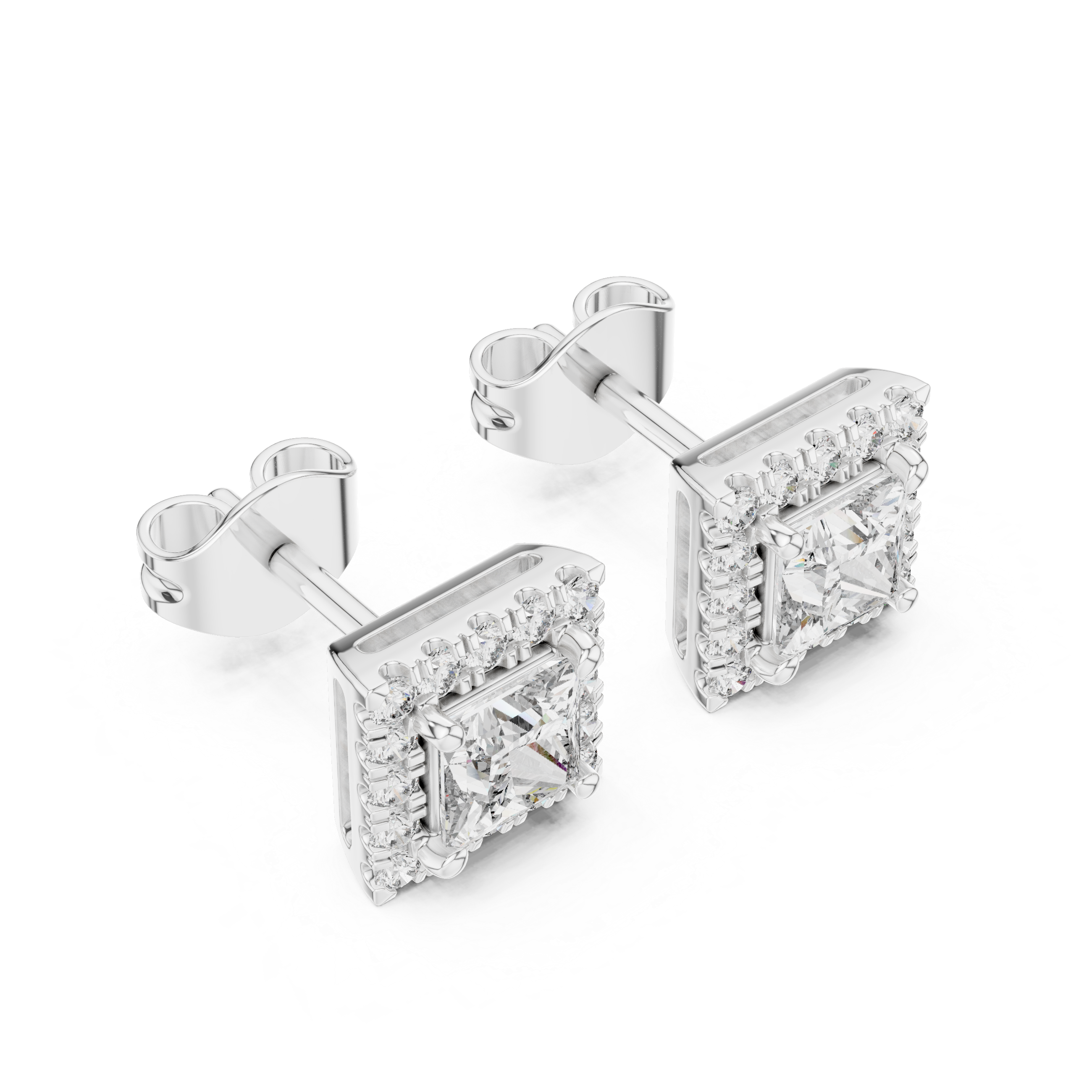 Princess Cut Diamond Halo Earrings