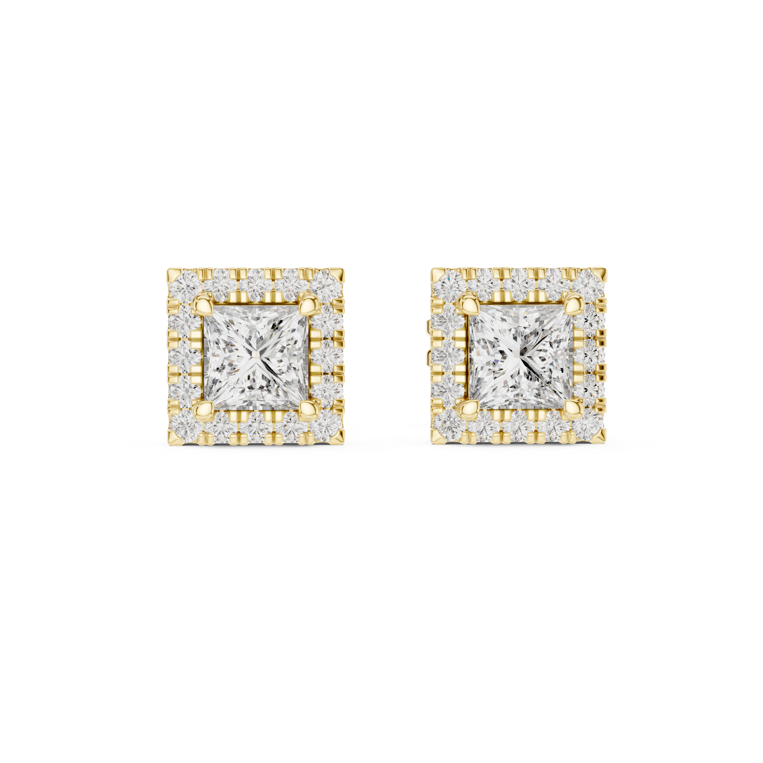 Princess Cut Diamond Halo Earrings