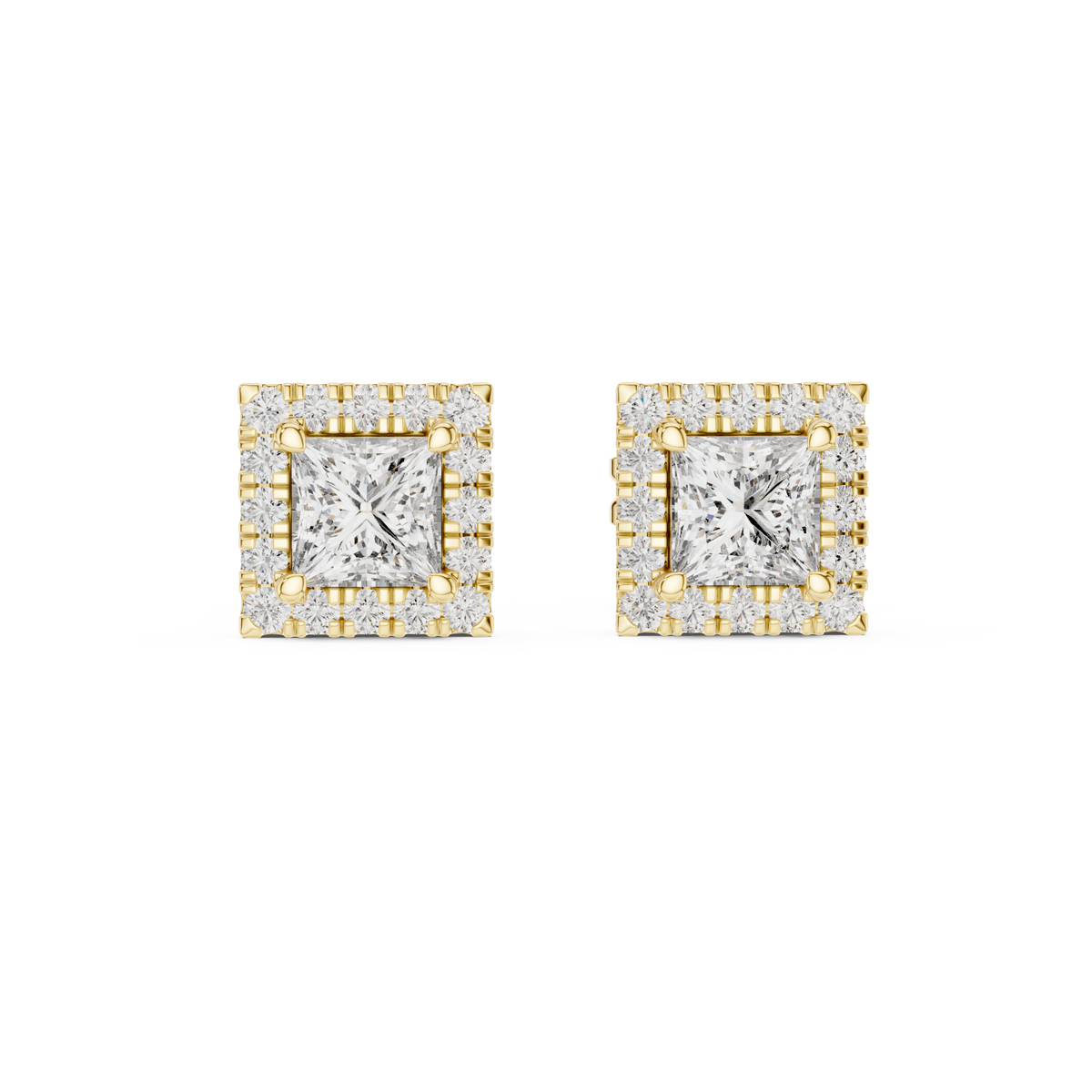 Princess Cut Diamond Halo Earrings