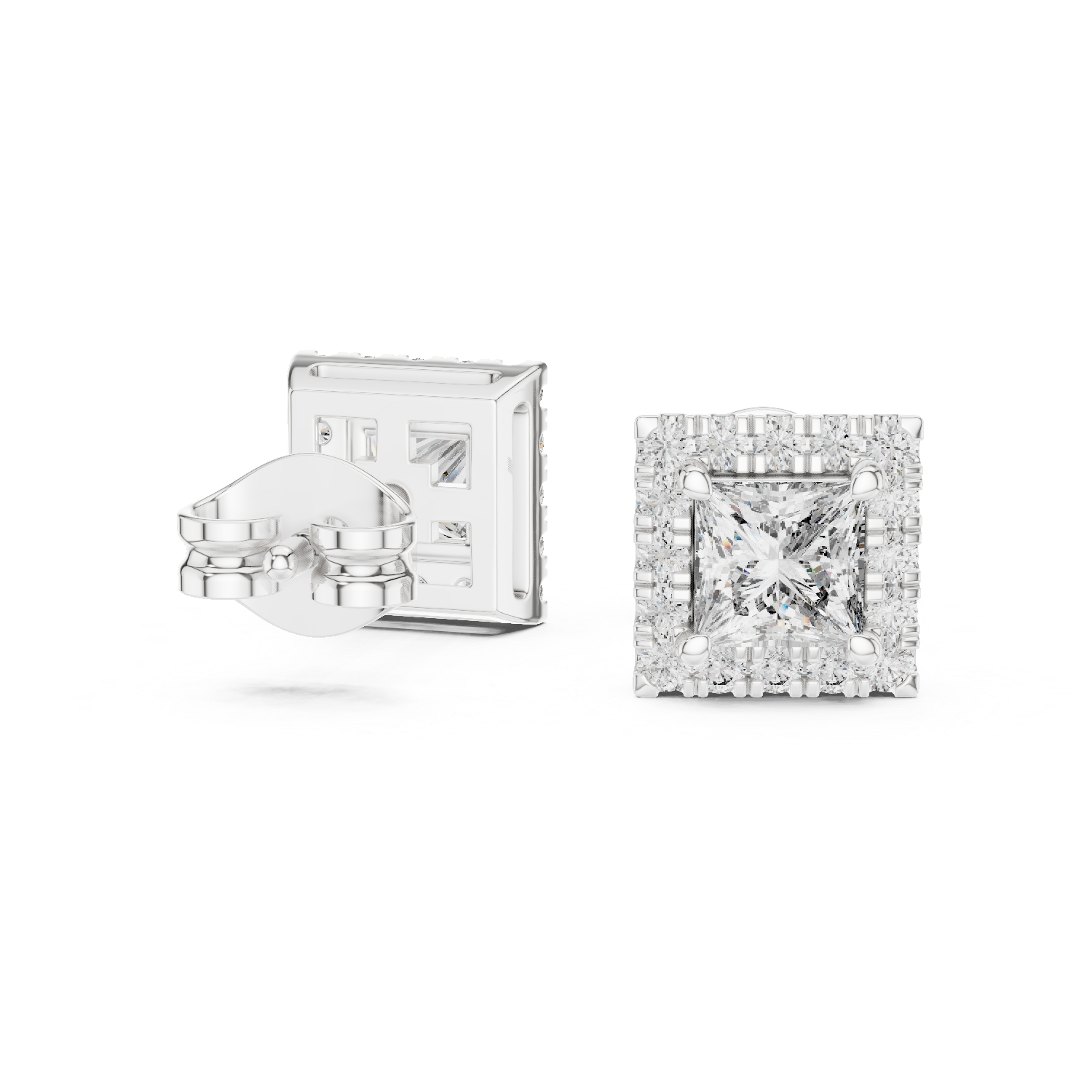 Princess Cut Diamond Halo Earrings
