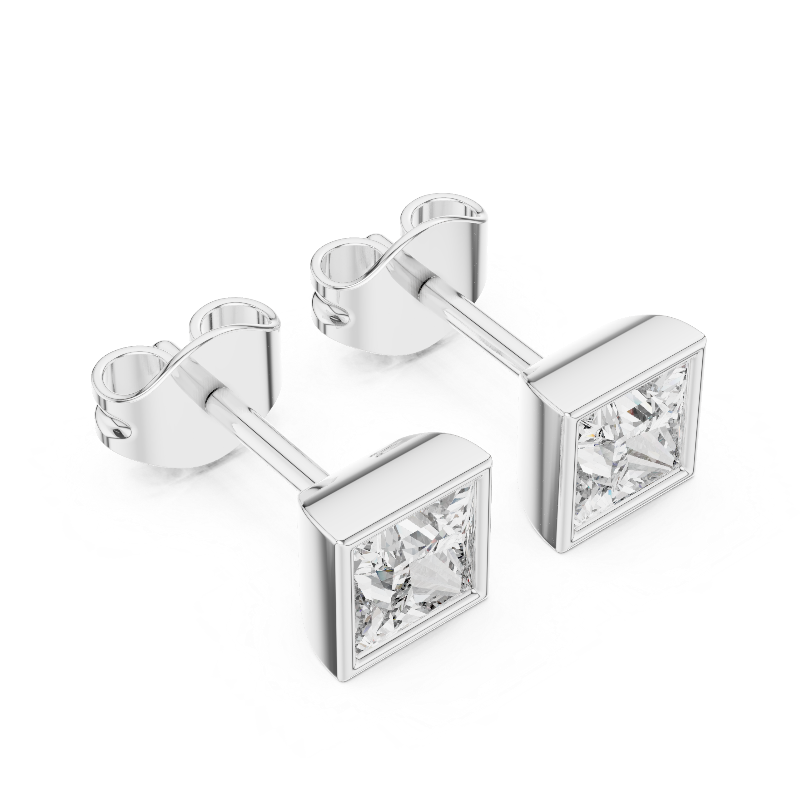 Princess Cut Bezel Set Lab Diamond Stud Earring