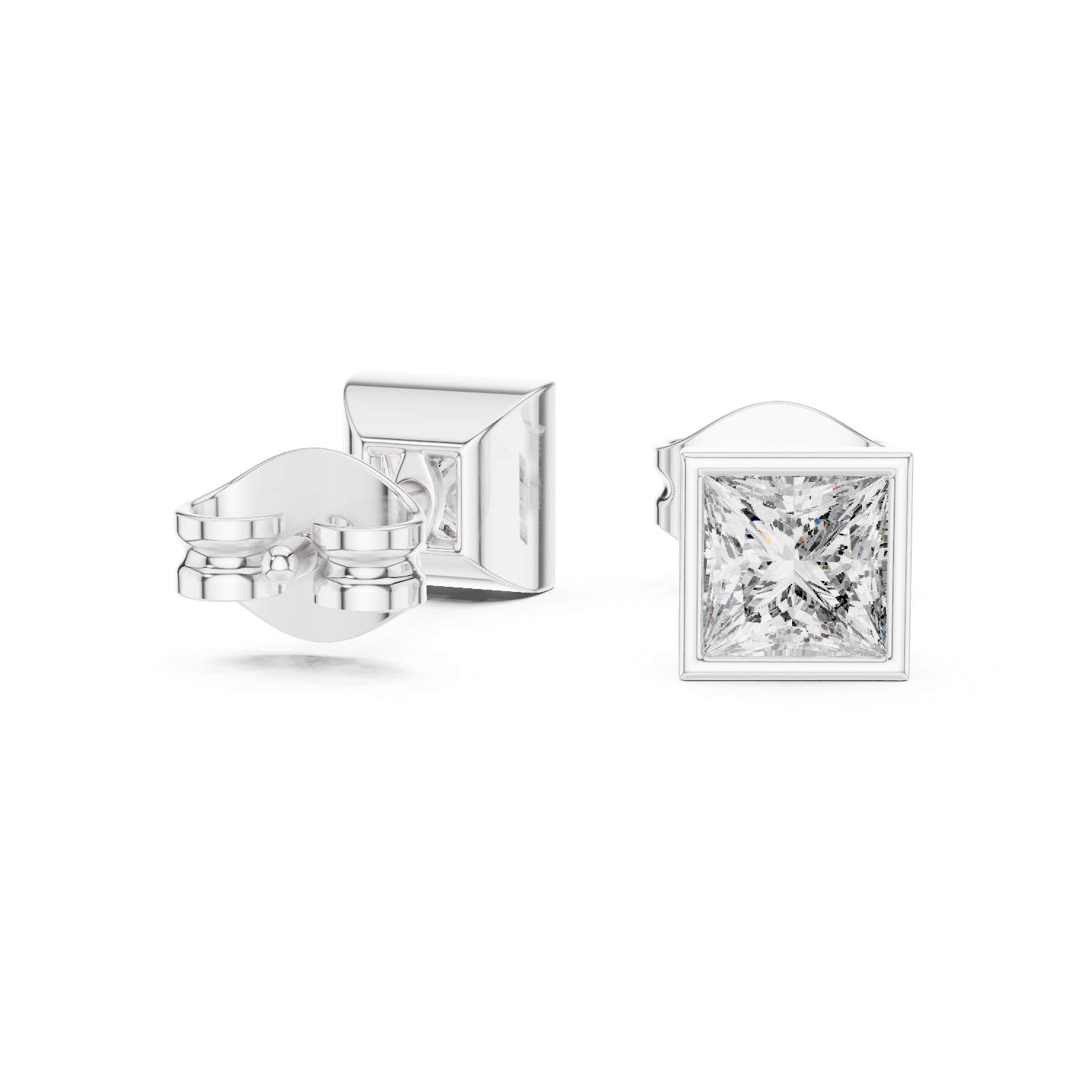 Princess Cut Bezel Set Lab Diamond Stud Earring