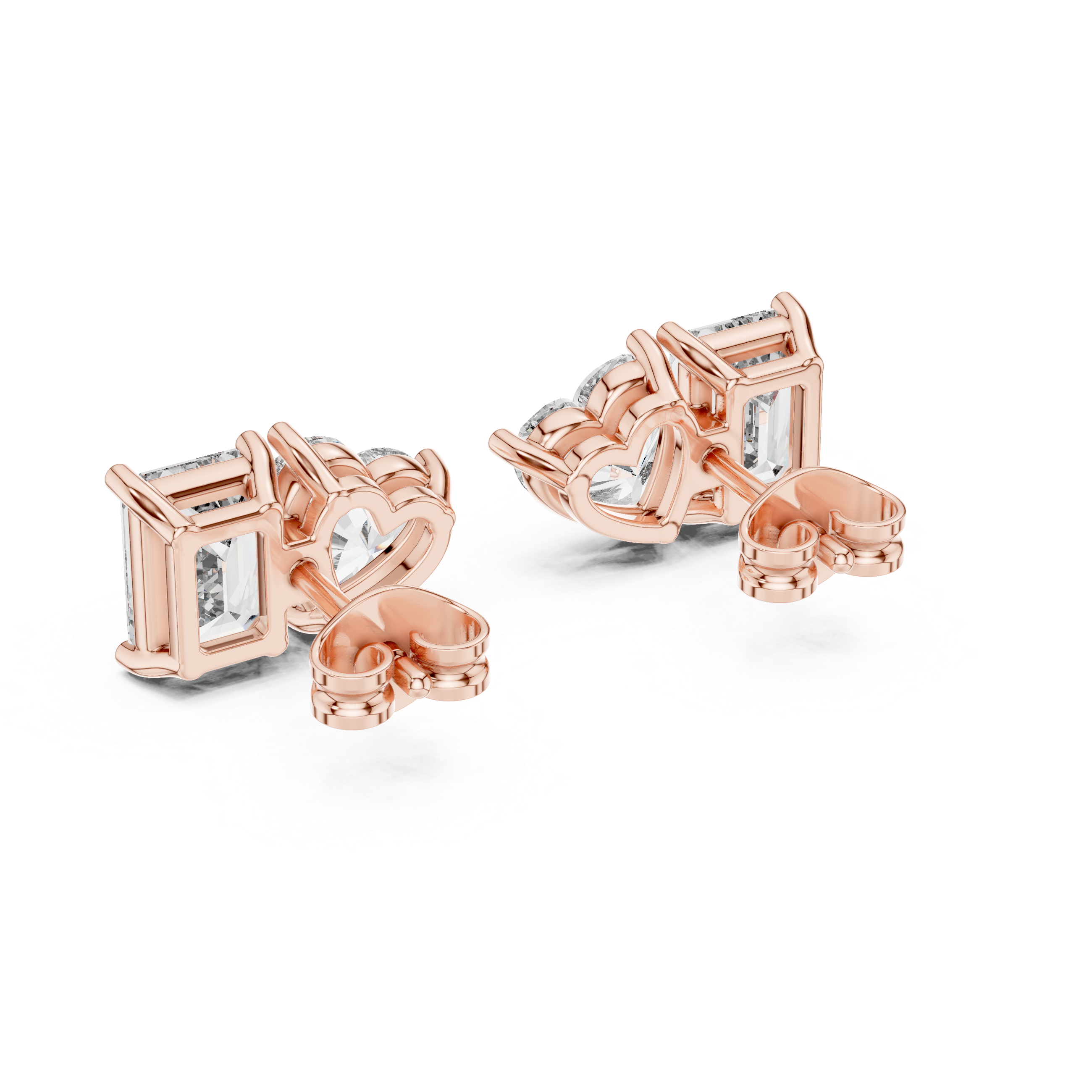 Emerald and Heart Cut Toi et Moi Stud Earrings