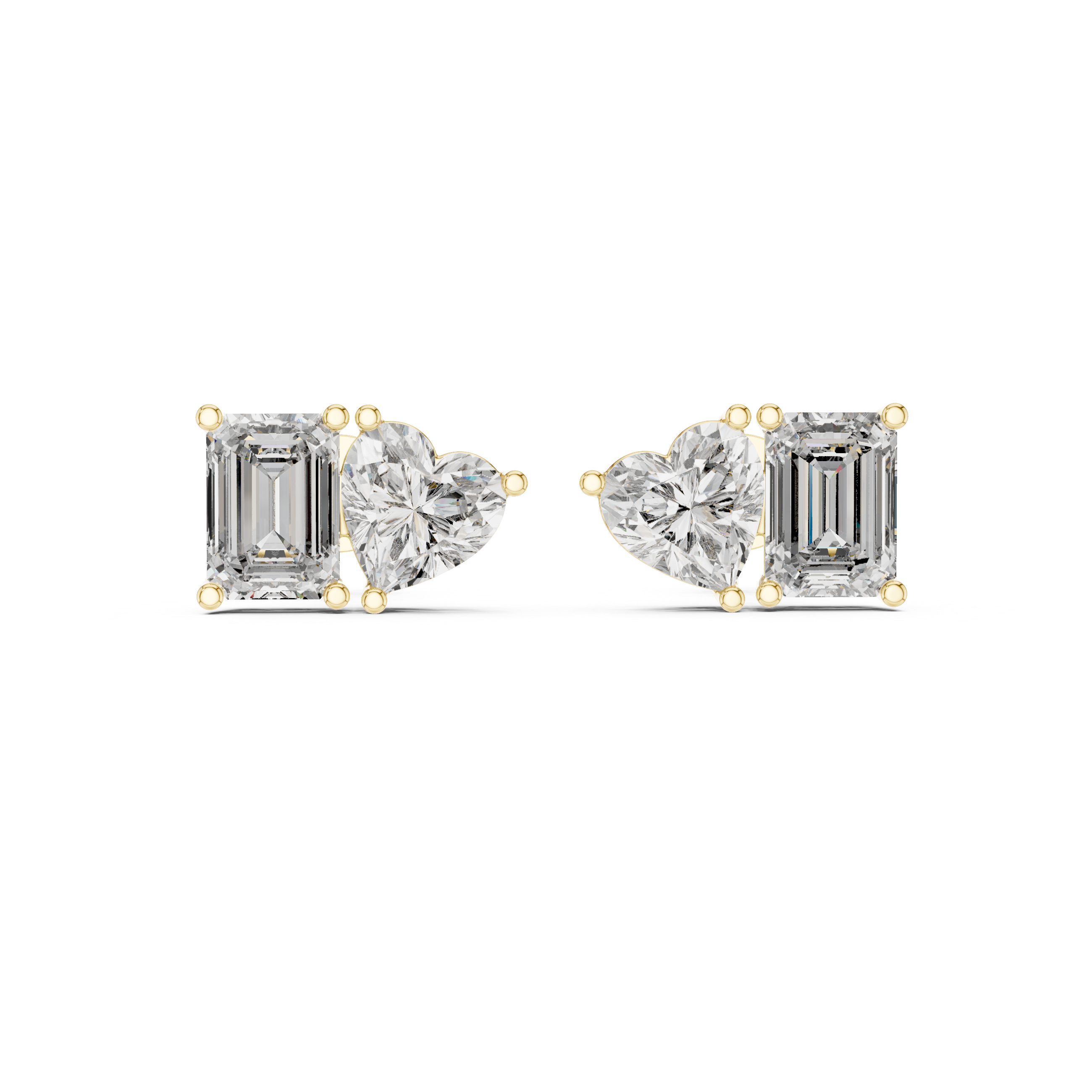 Emerald and Heart Cut Toi et Moi Stud Earrings