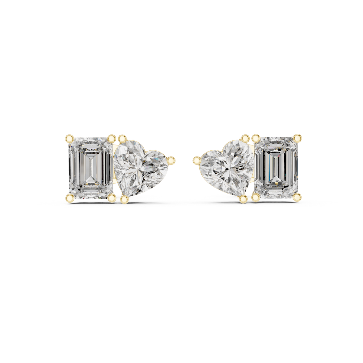 Emerald and Heart Cut Toi et Moi Stud Earrings