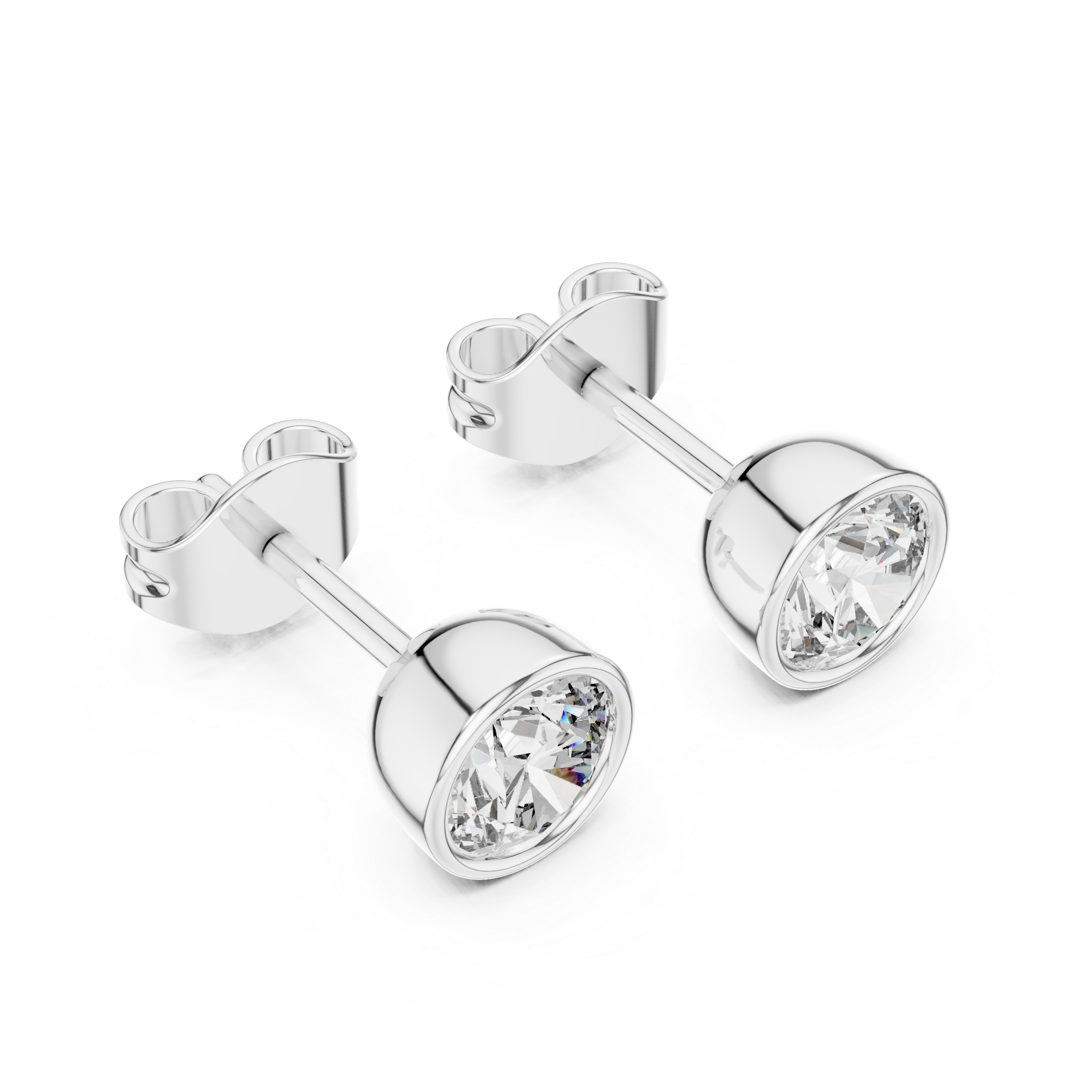 Round Cut Bezel Set Lab Diamond Stud Earrings