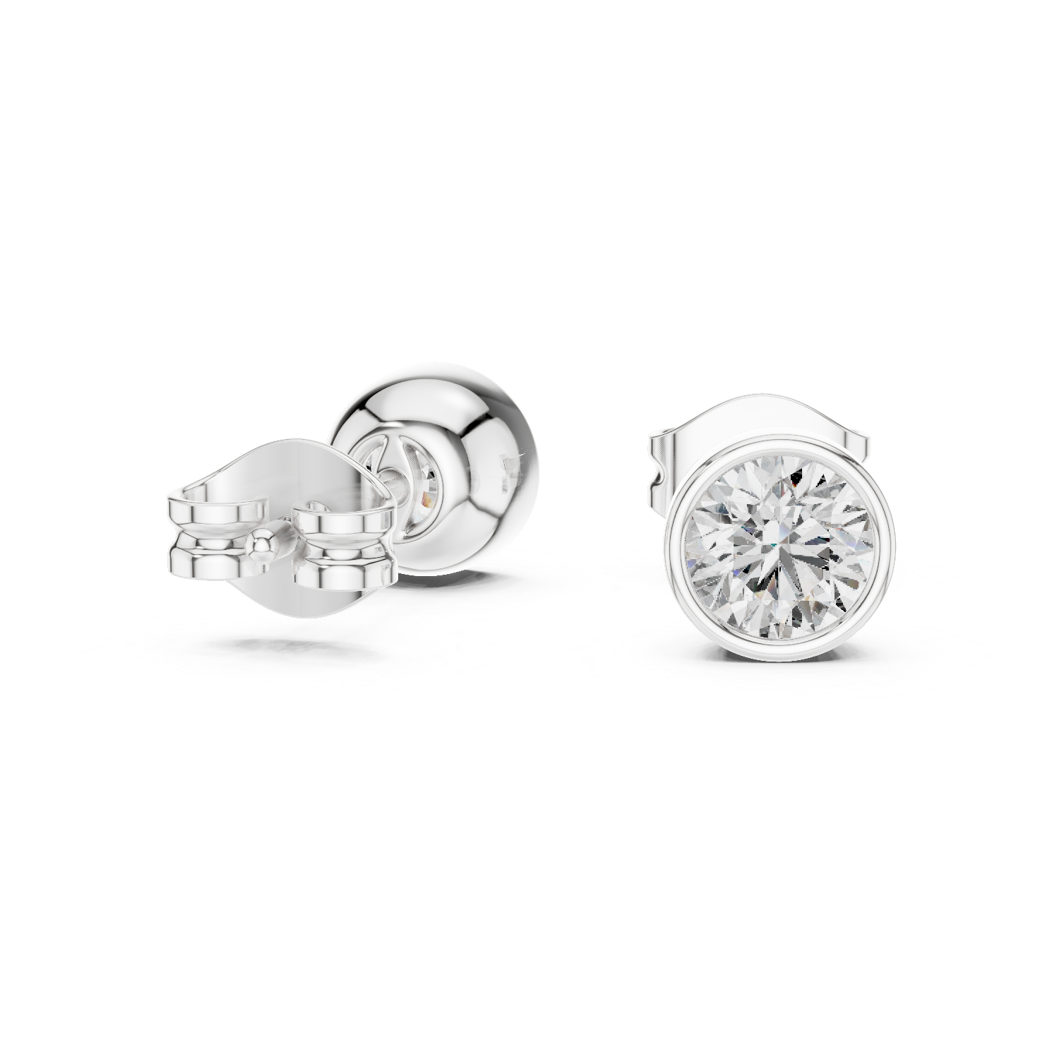 Round Cut Bezel Set Lab Diamond Stud Earrings