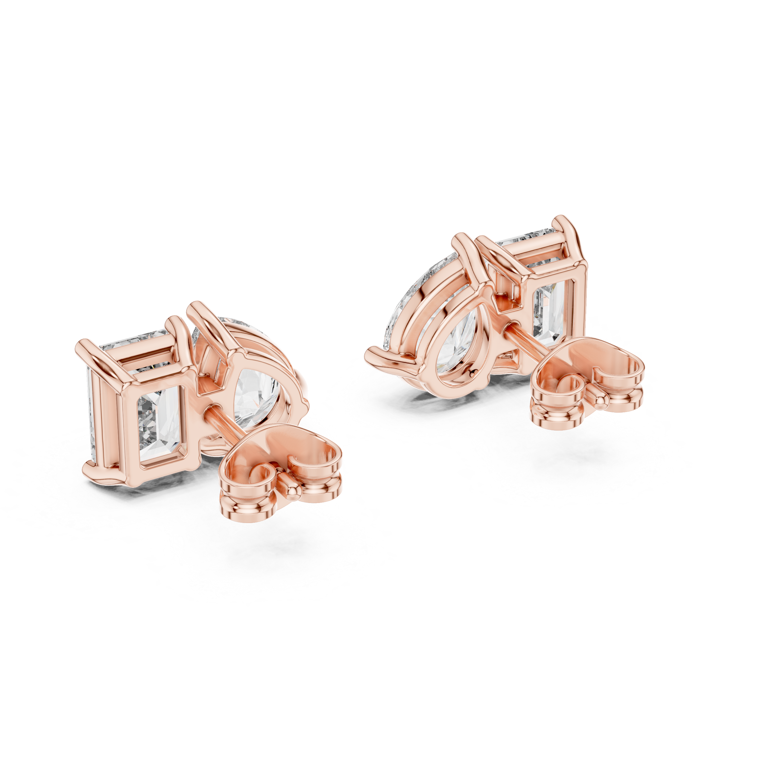 Emerald and Pear Cut Toi et Moi Stud Earrings
