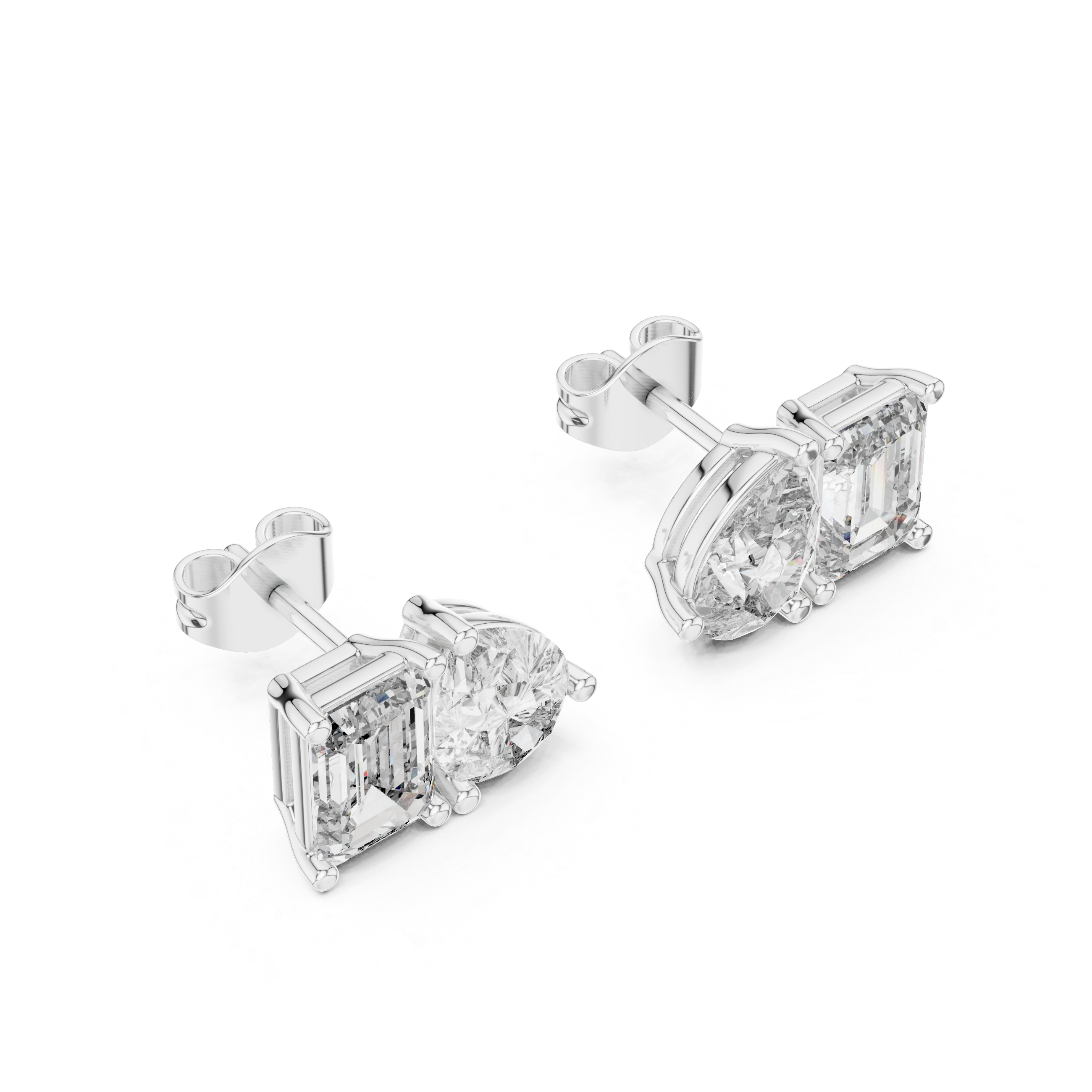 Emerald and Pear Cut Toi et Moi Stud Earrings