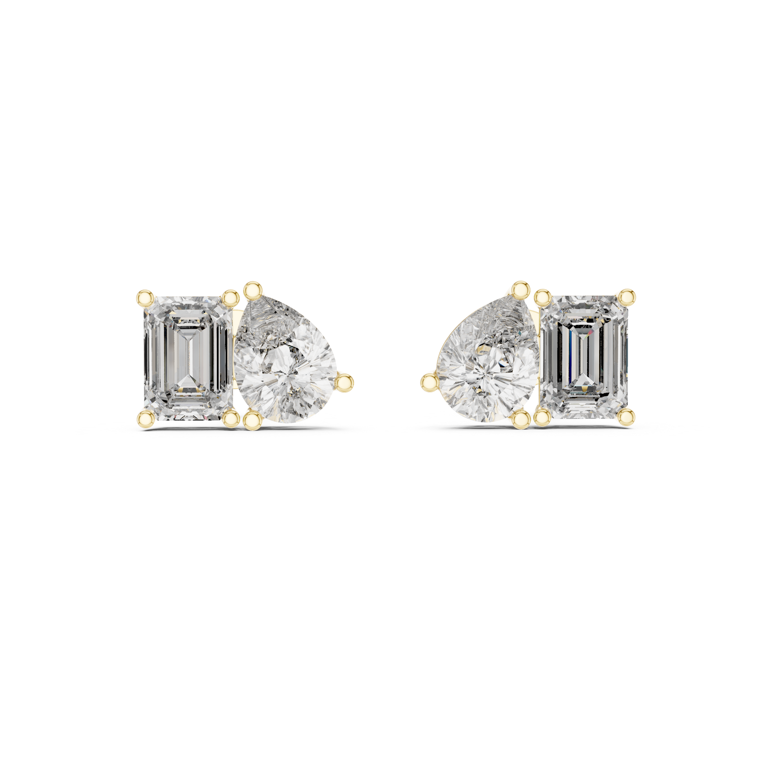 Emerald and Pear Cut Toi et Moi Stud Earrings