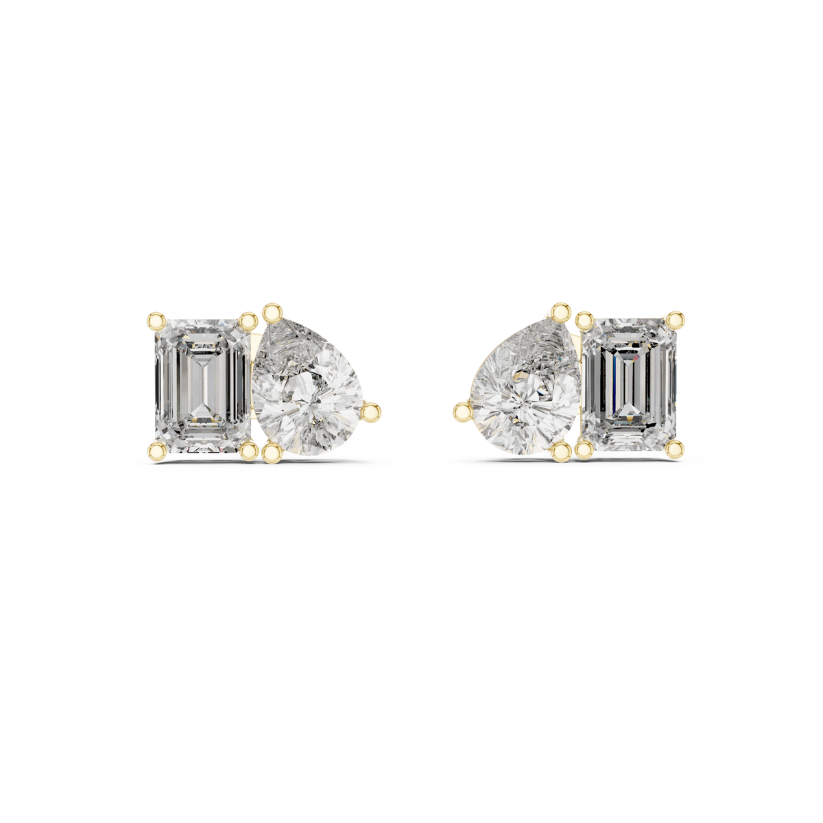 Emerald and Pear Cut Toi et Moi Stud Earrings