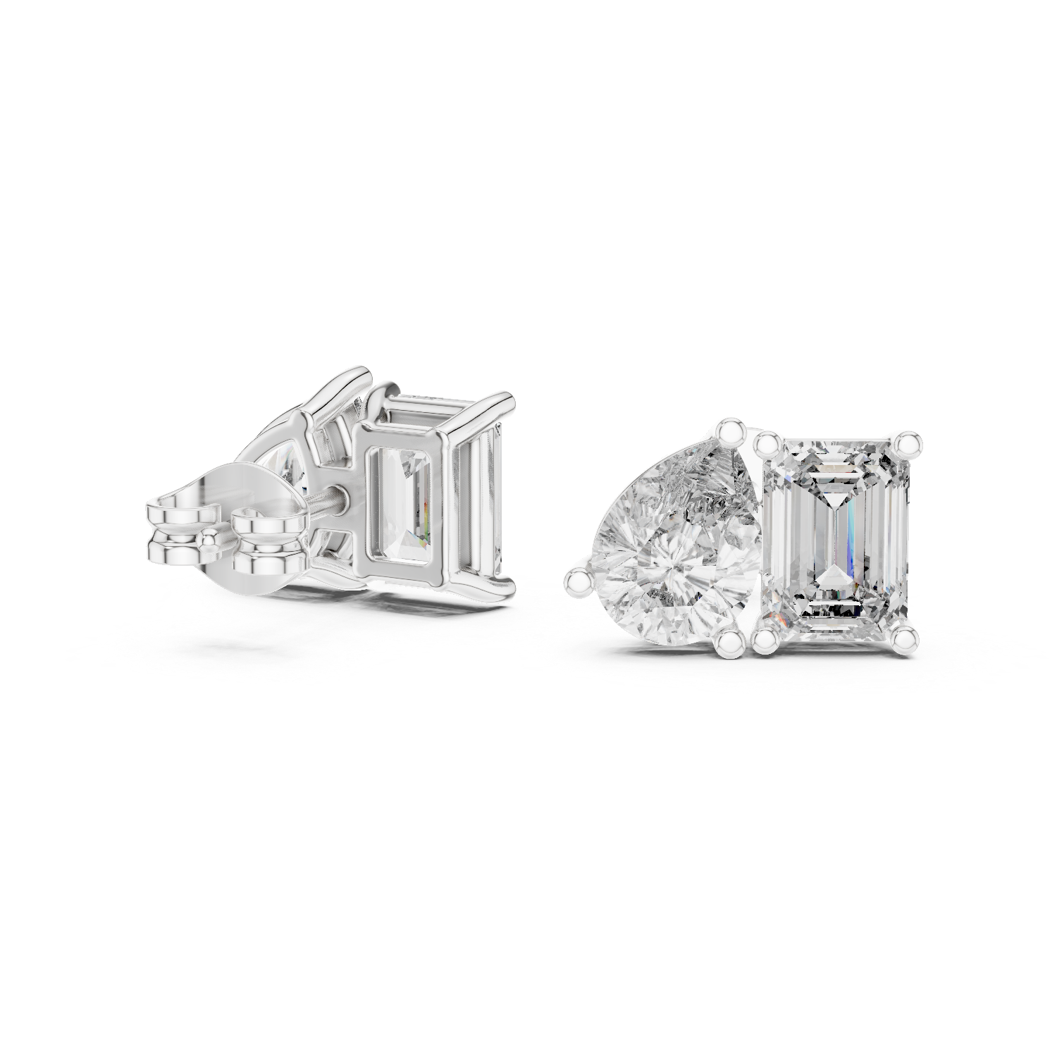 Emerald and Pear Cut Toi et Moi Stud Earrings