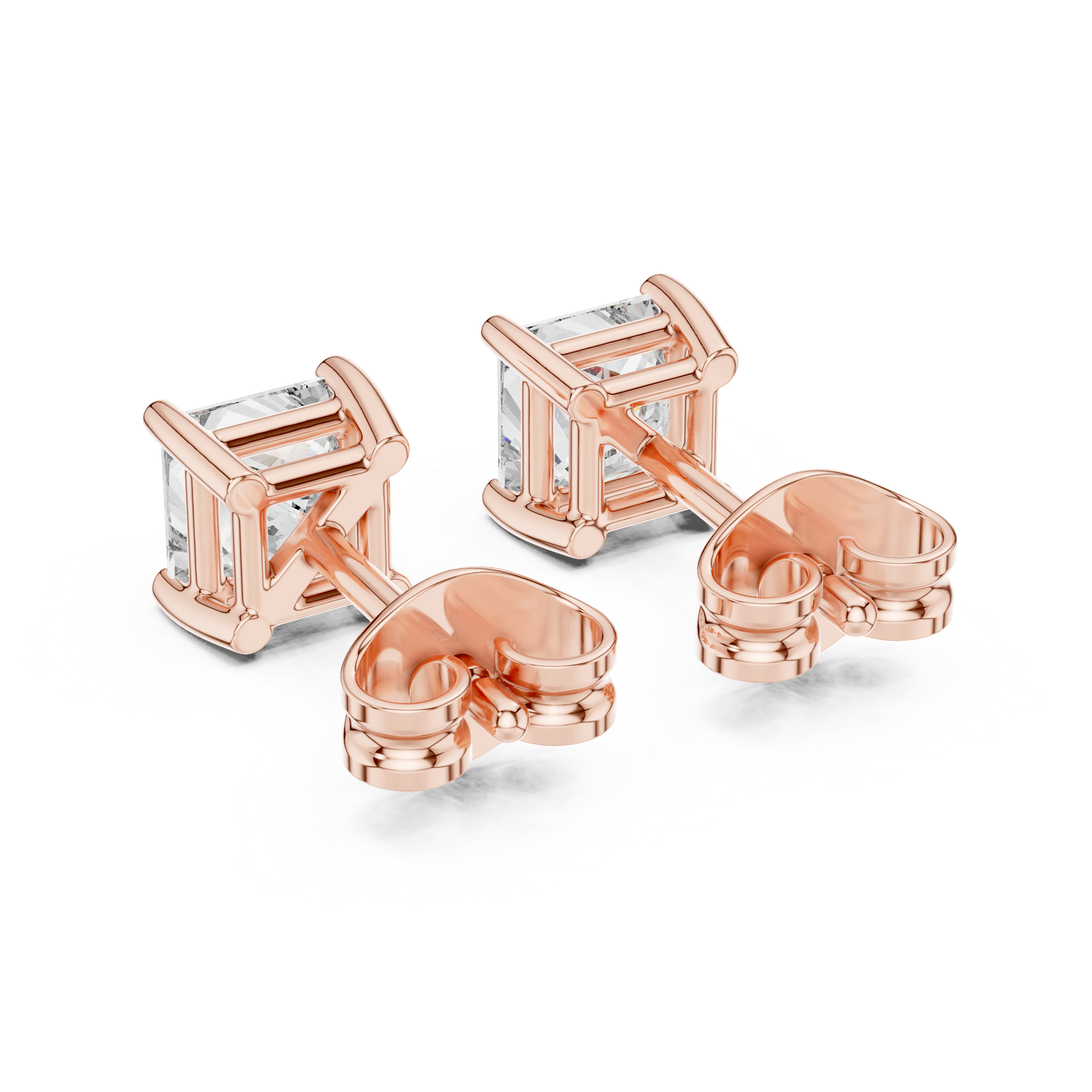 Princess Cut Diamond Stud with Friction Backs
