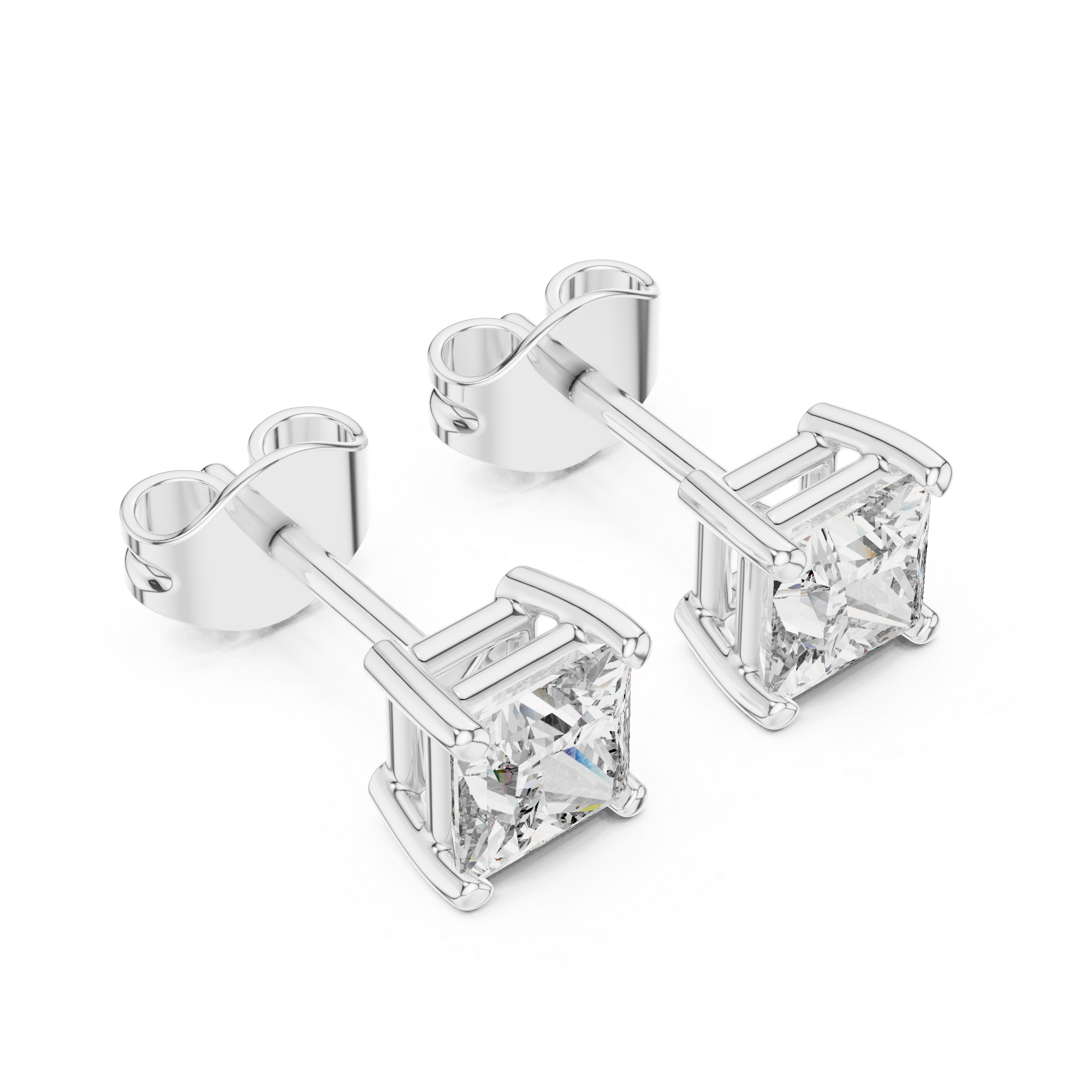 Princess Cut Diamond Stud with Friction Backs