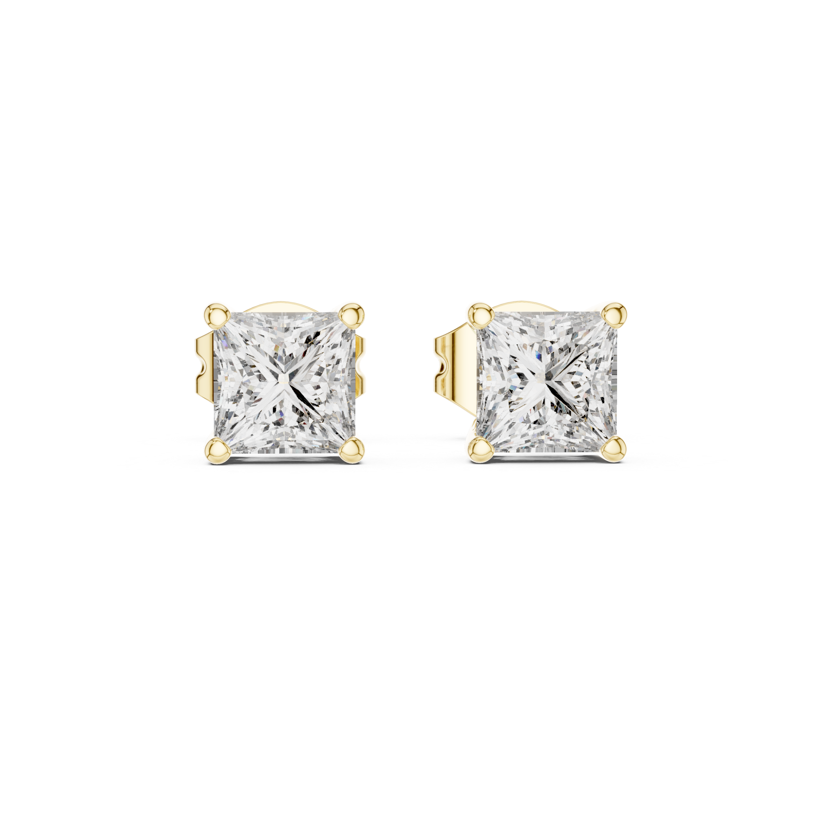Princess Cut Diamond Stud with Friction Backs