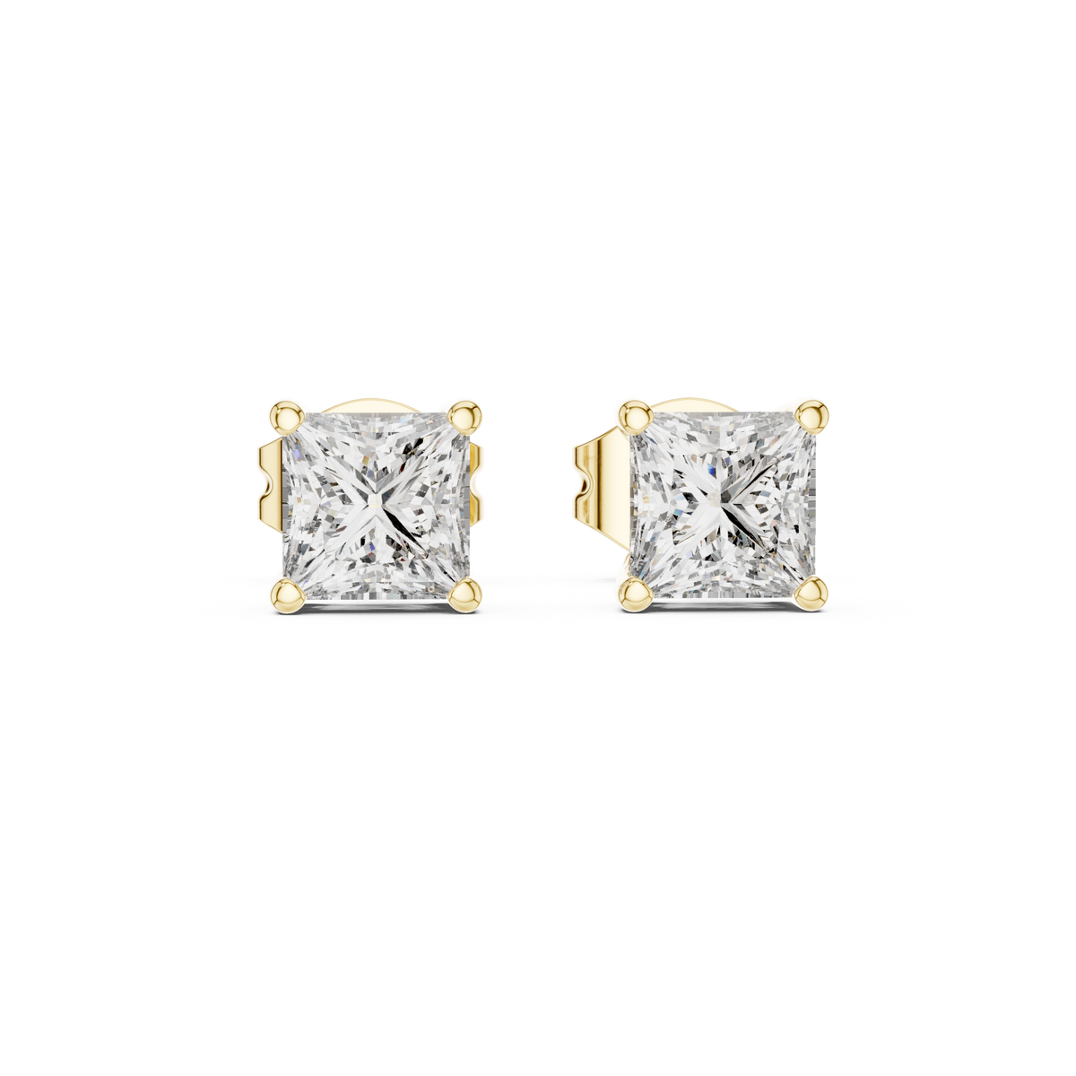 Princess Cut Diamond Stud with Friction Backs