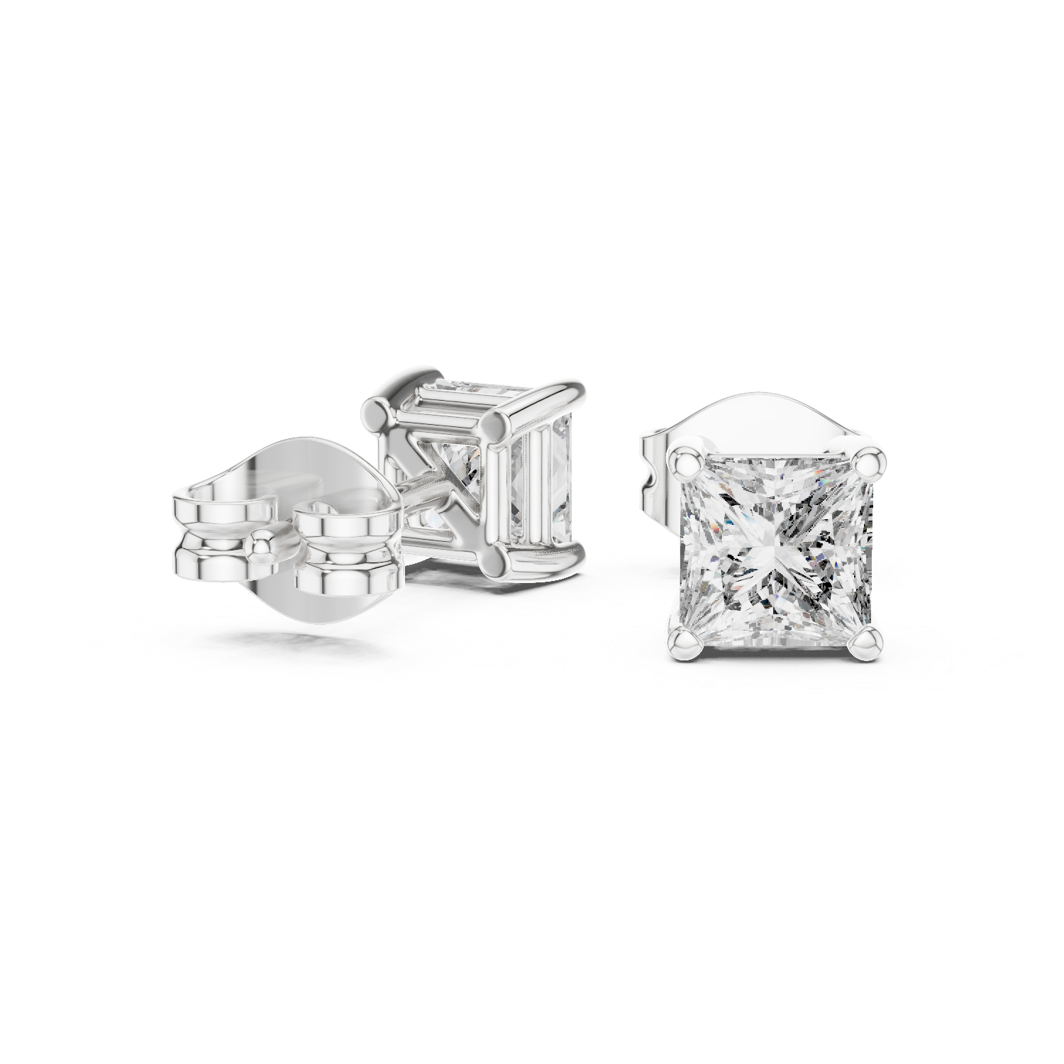 Princess Cut Diamond Stud with Friction Backs