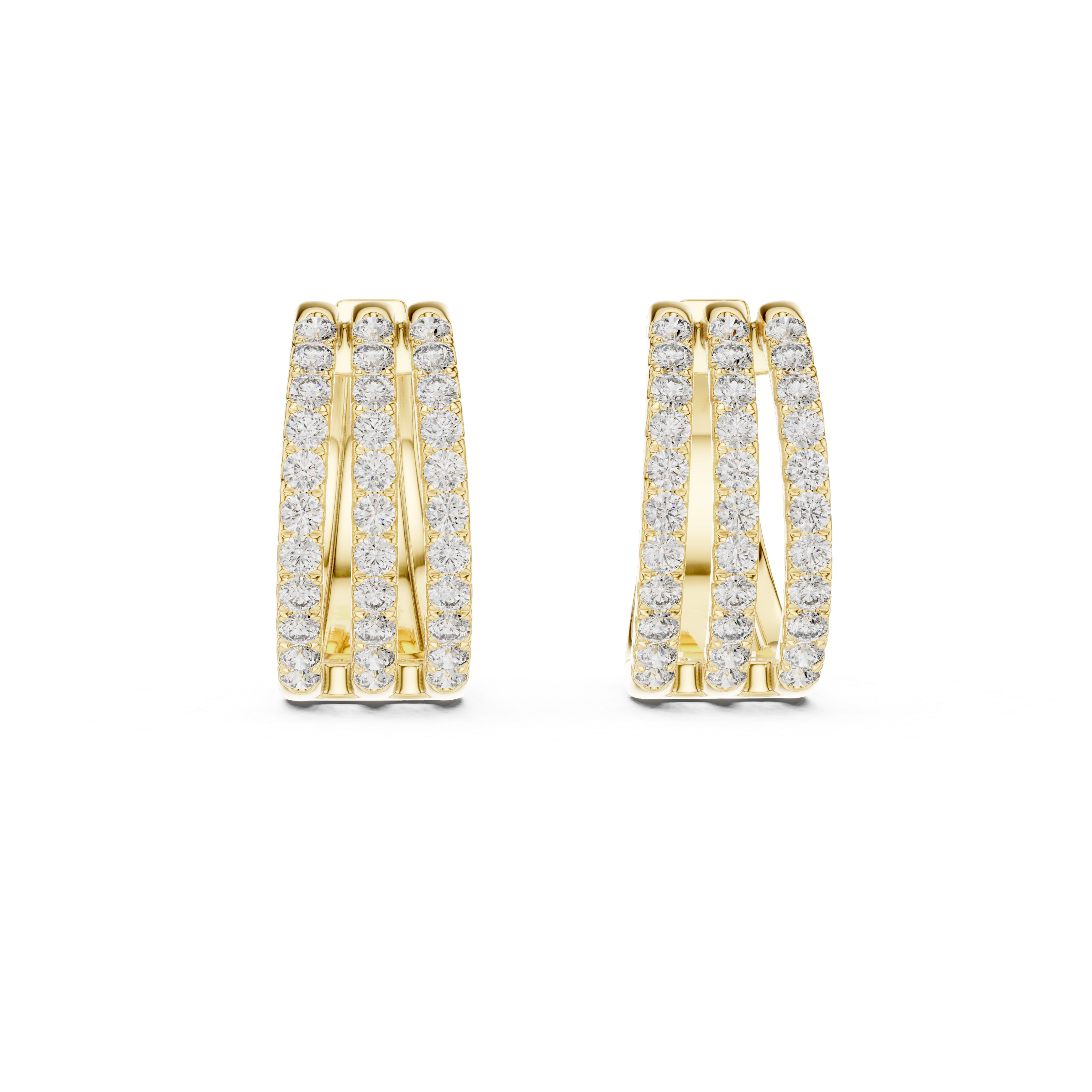 Triple Row Round Diamond Huggie Hoop Earrings