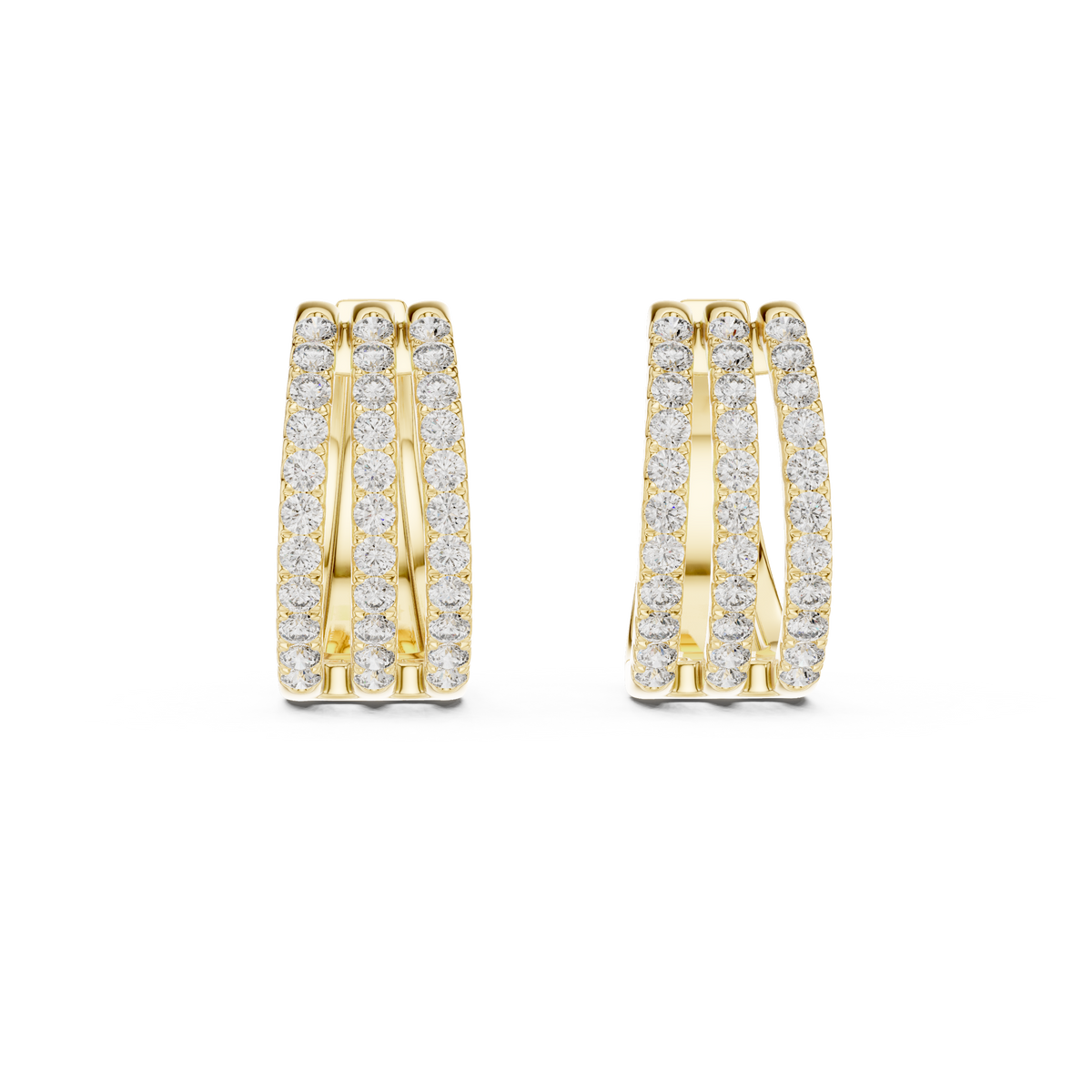 Triple Row Round Diamond Huggie Hoop Earrings